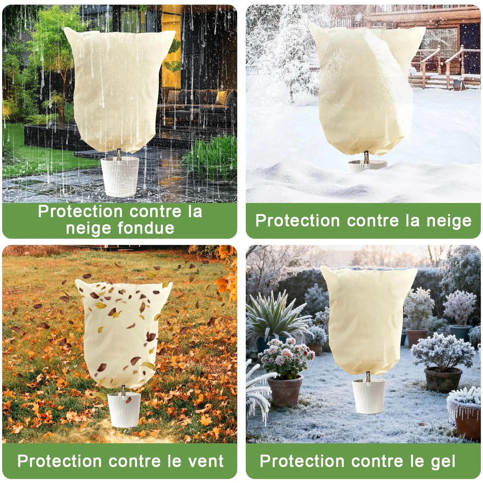 Lot de 4 Housse Hivernage Plante 80g/m² 60x80cm Anti-Gel Réutilisable