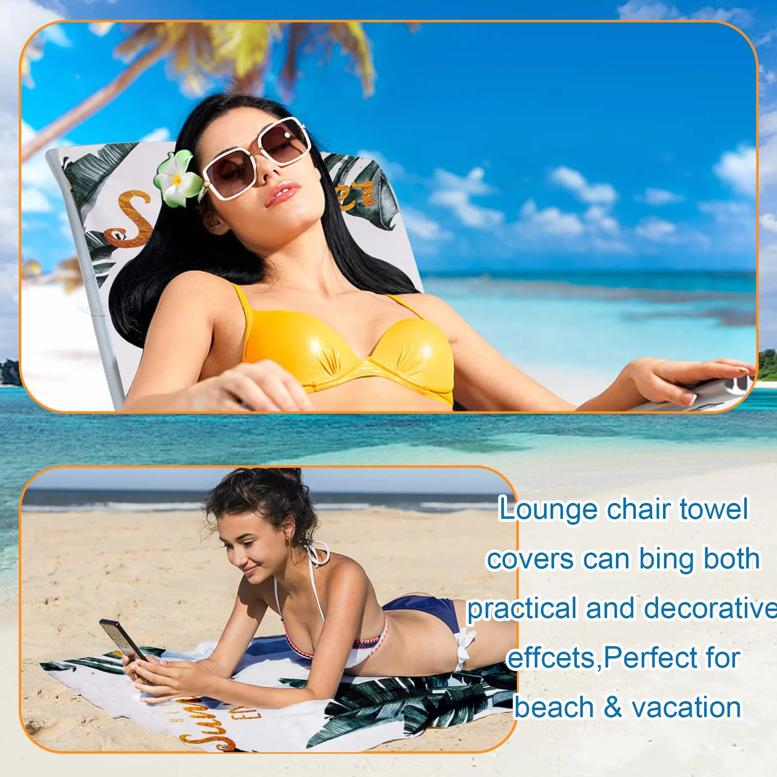 Serviette de Plage en Microfibre pour Bain de Soleil, Housse Chaise Longue Séchage Rapide