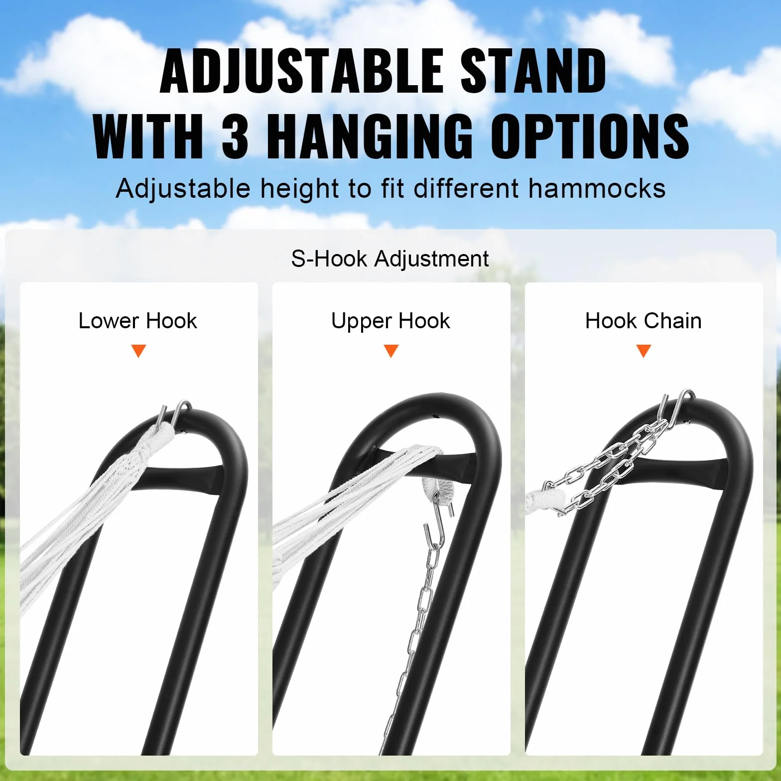 VEVOR Support de Hamac Portable, Charge 204 kg, Cadre Universel en Acier pour Hamacs 2,1-3,9 m