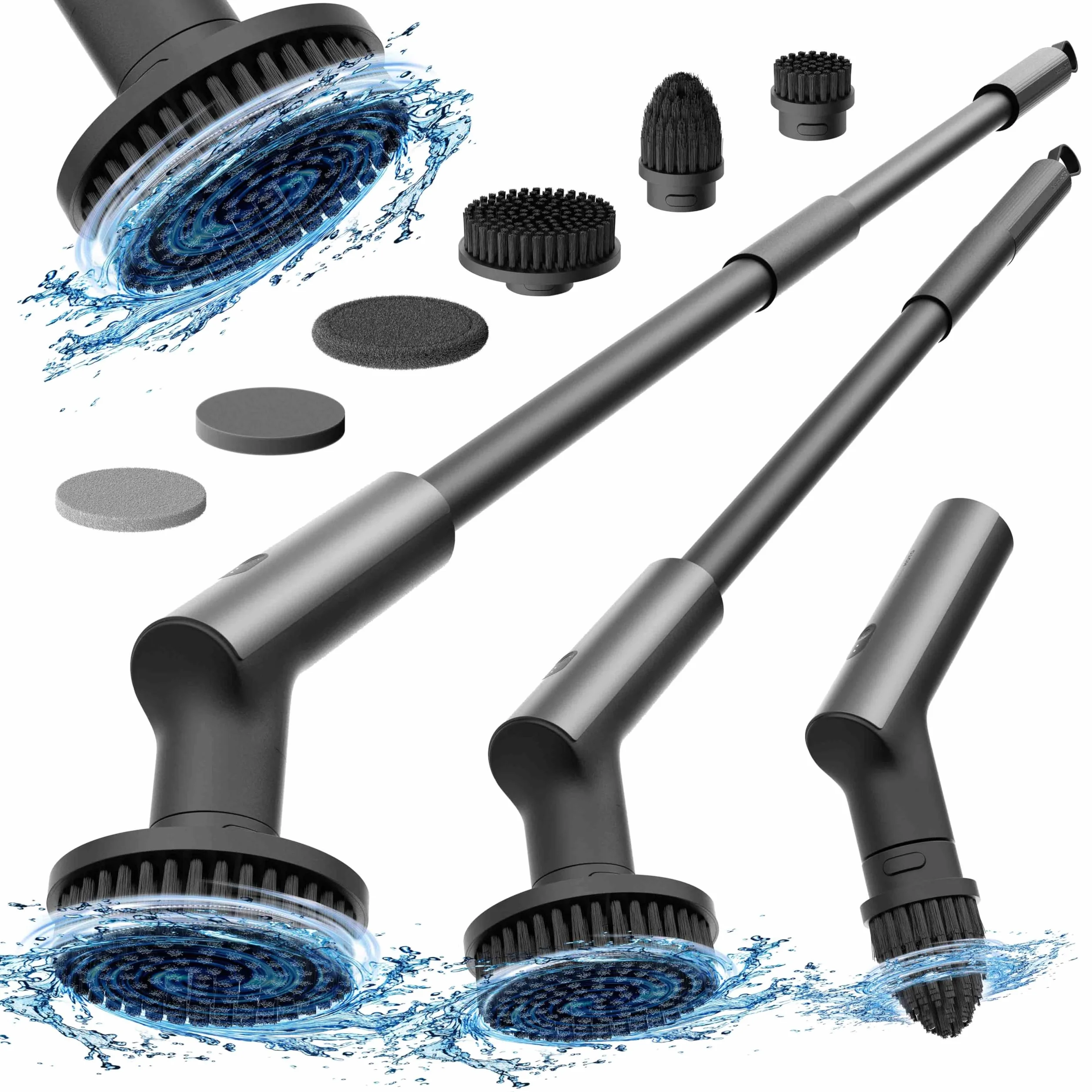 HOTO Brosse Nettoyage Electrique Rotative, IPX7 Imperméable, Brosse Rotative Électrique, Brosse Nettoyage Salle de Bain sans Fil, avec Poignée Réglable et 6 Têtes Brosse, pour Salle de Bain et Cuisine
