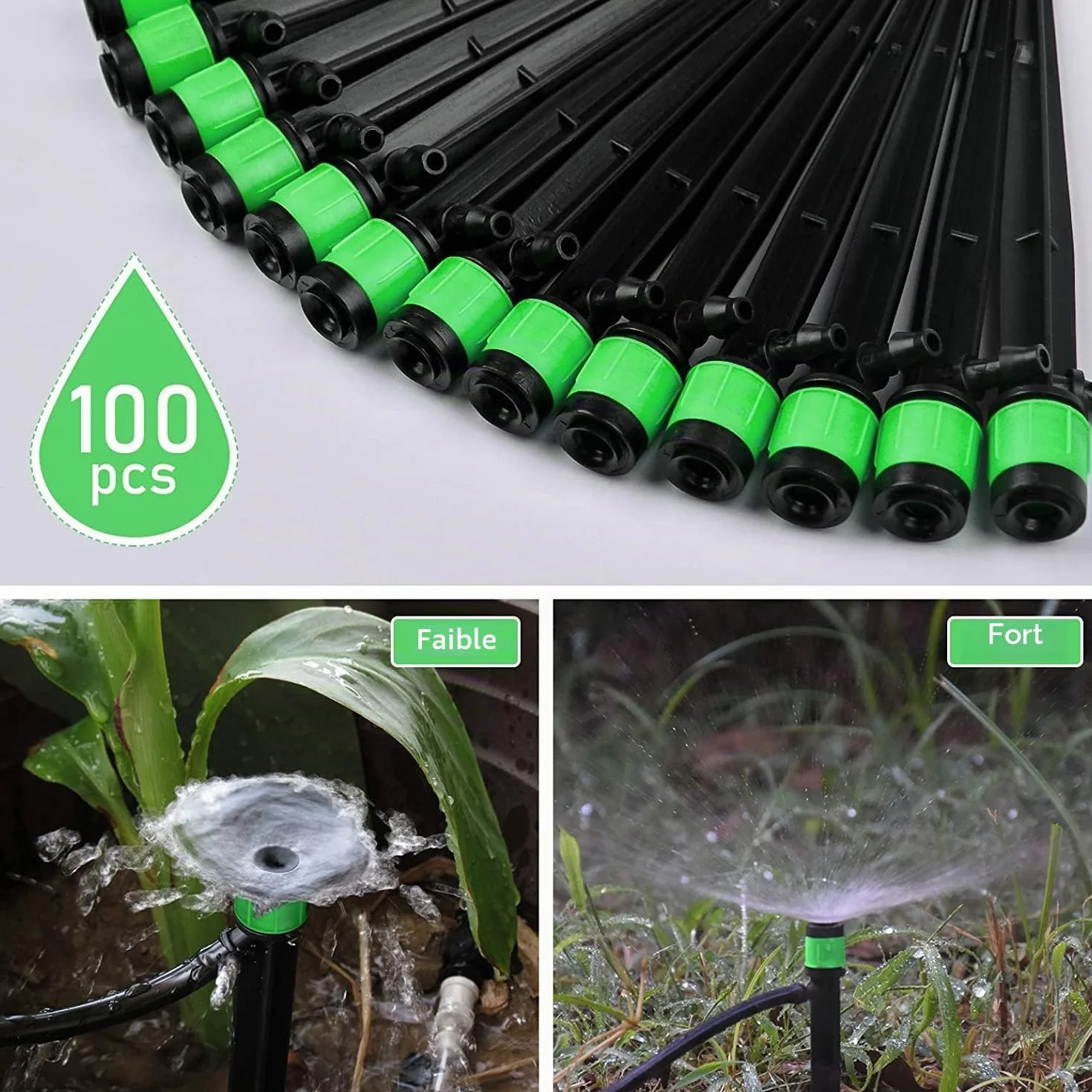 Goutteur d'irrigation 360° réglable, 100 pièces, micro arroseur pour tube 1/4" (4-6mm), pour jardin serre pelouse