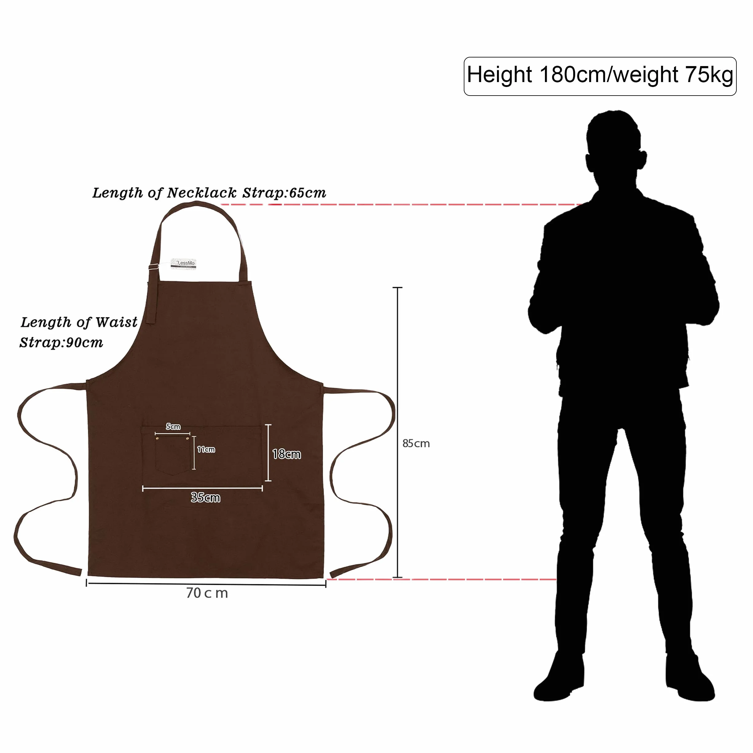LessMo Tablier de Cuisine en Coton 70 x 85 cm avec Cou réglable Sangle