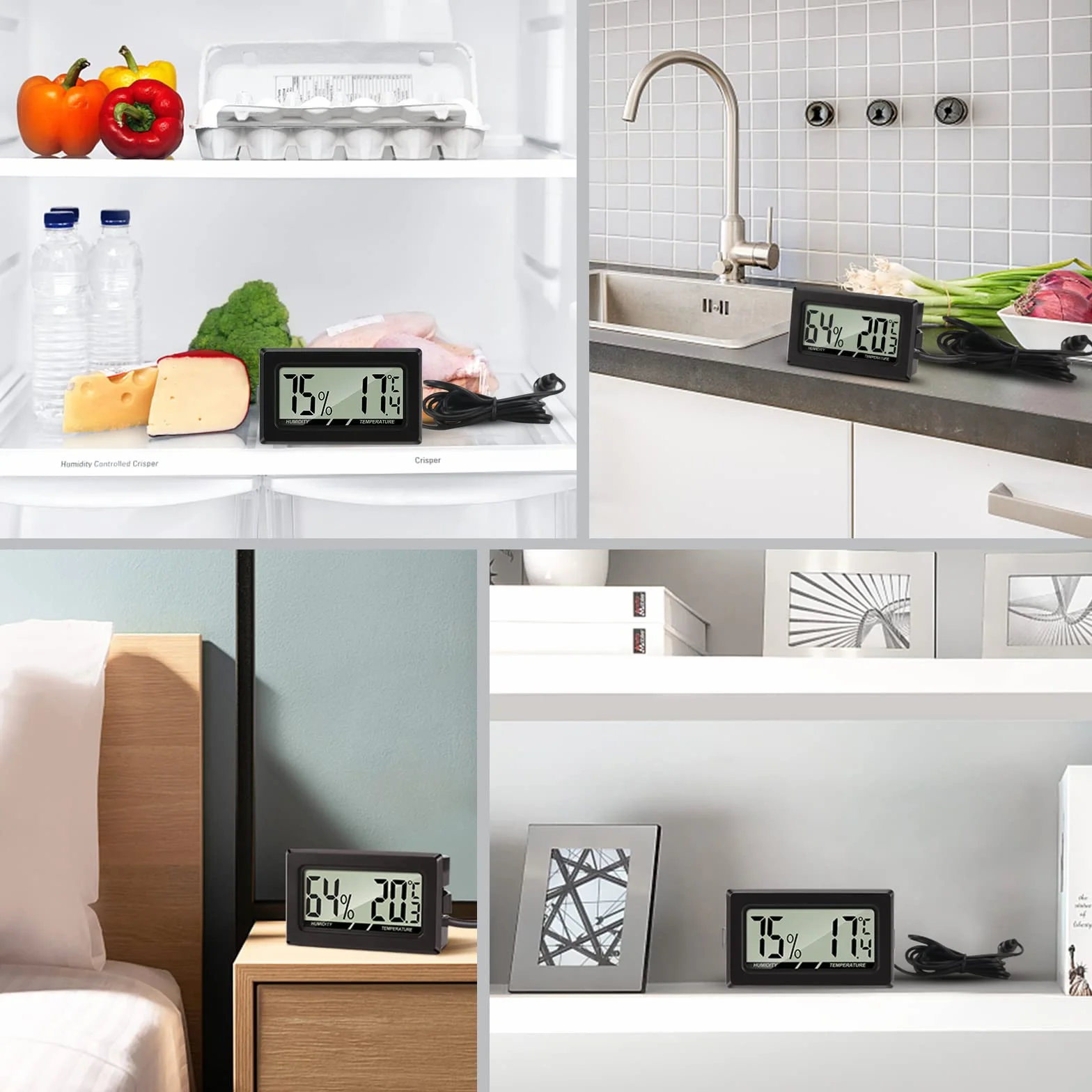 Thlevel Thermomètre Hygromètre Numérique avec Sonde Externe Jauge Température Humidité Mètre 3 Pièces