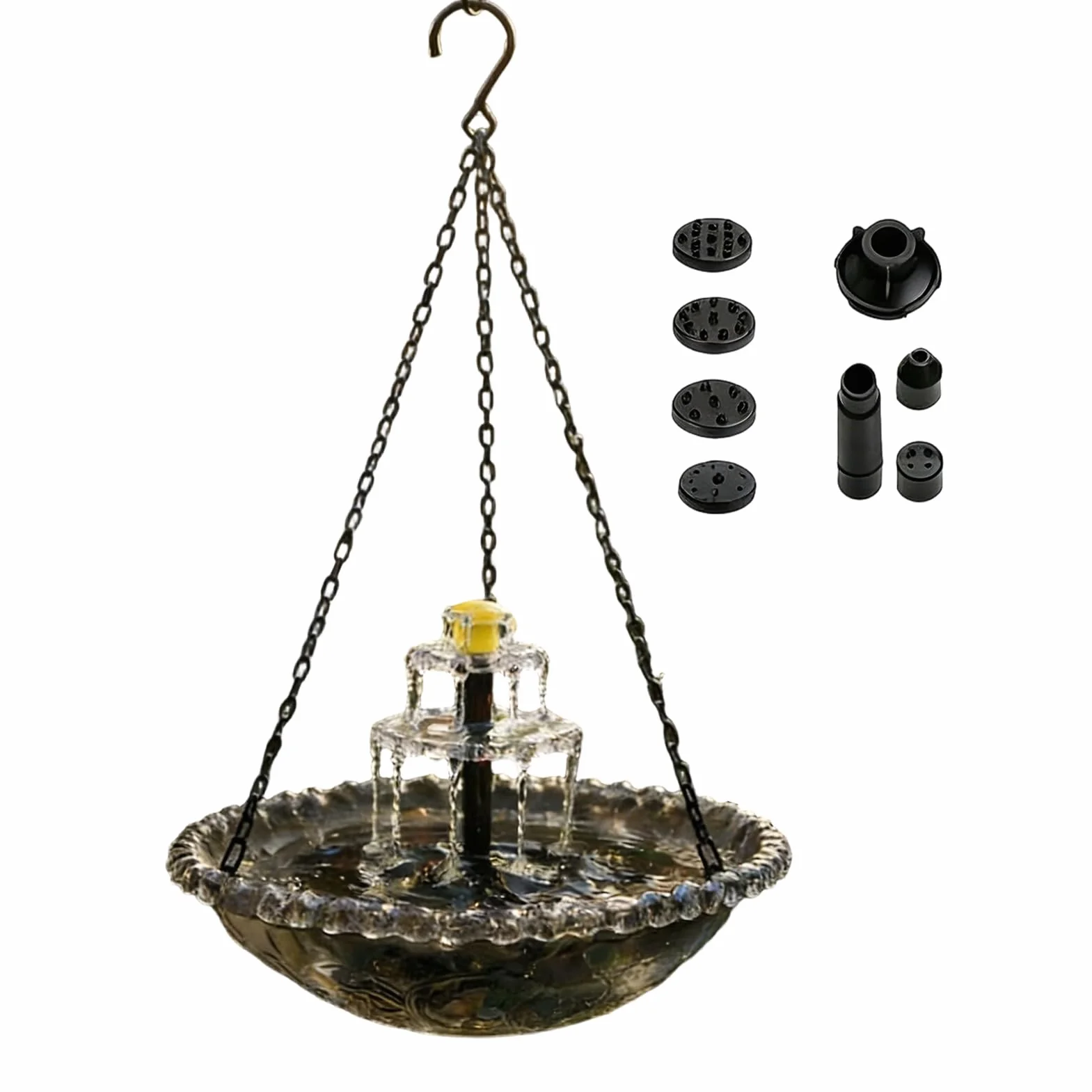 Fontaine Solaire pour Oiseaux avec Pompe et Gicleur, Bain d'Oiseau Solaire pour Jardin Extérieur