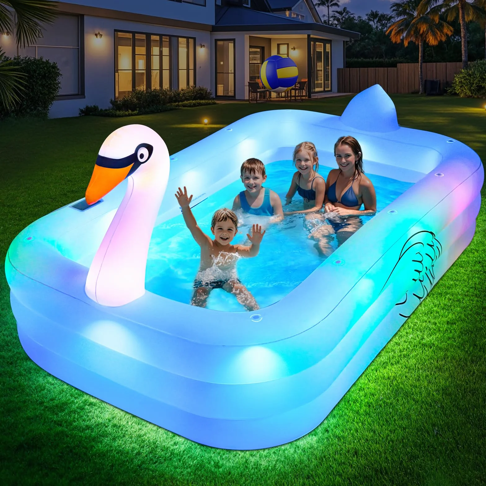 ChlorBlu Piscine Gonflable avec Lumières 255x160x50cm Rectangulaire pour Enfants et Famille