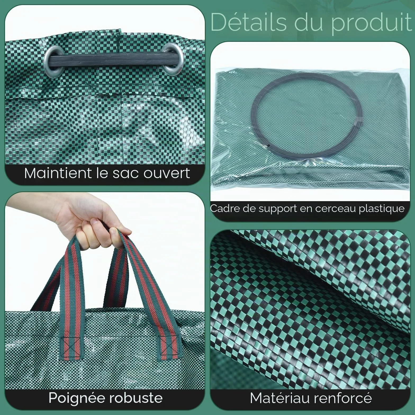 Sac de déchets de jardin réutilisable résistant avec poignée pour recyclage camping débris végétaux