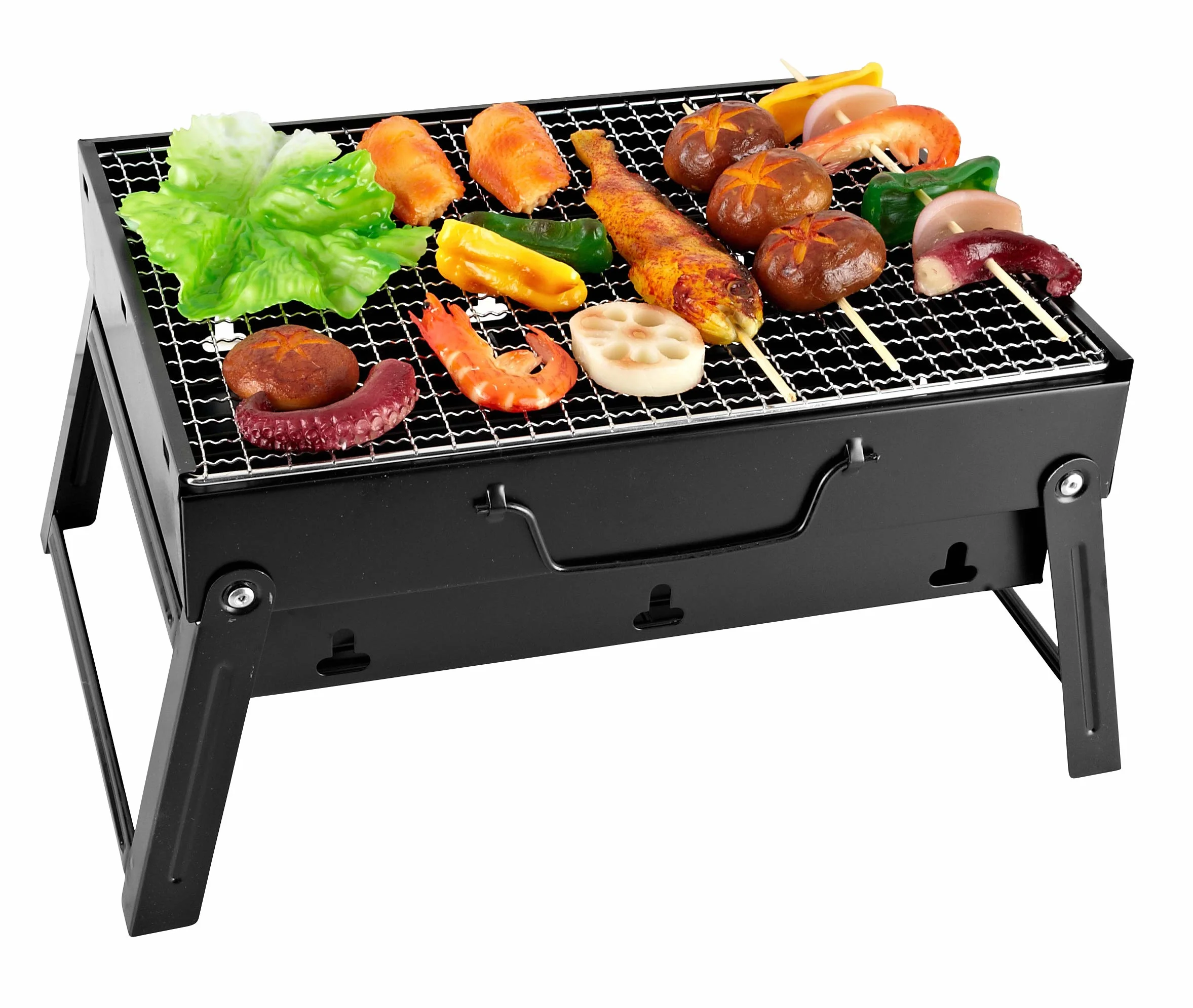Barbecue à Charbon Pliable 35 x 27 x 19.5 cm Portable Mini BBQ Grill de Table Noir
