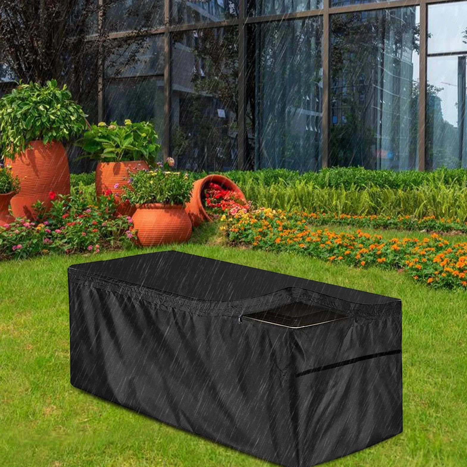 Housse de protection étanche pour coffre à coussins de jardin Oxford 210D avec cordon de serrage