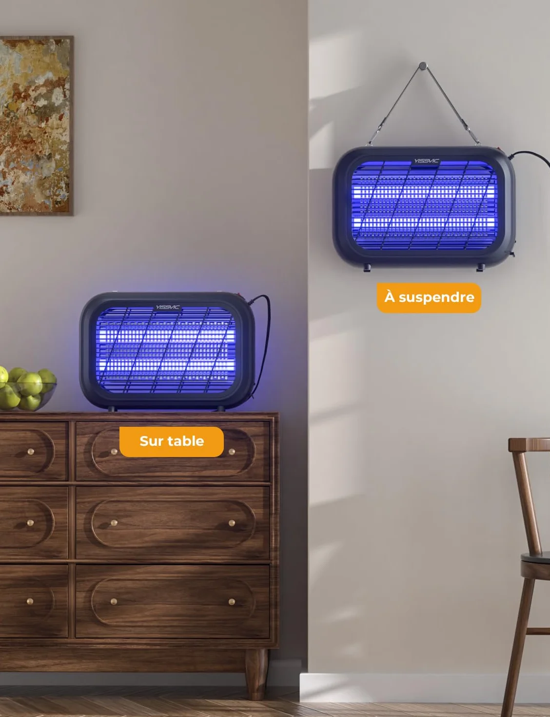 YISSVIC Lampe Anti Moustique Intérieur 4300V 20W Tue Mouche avec 2 Grilles Électrique Destructeur Anti Insectes, Noir