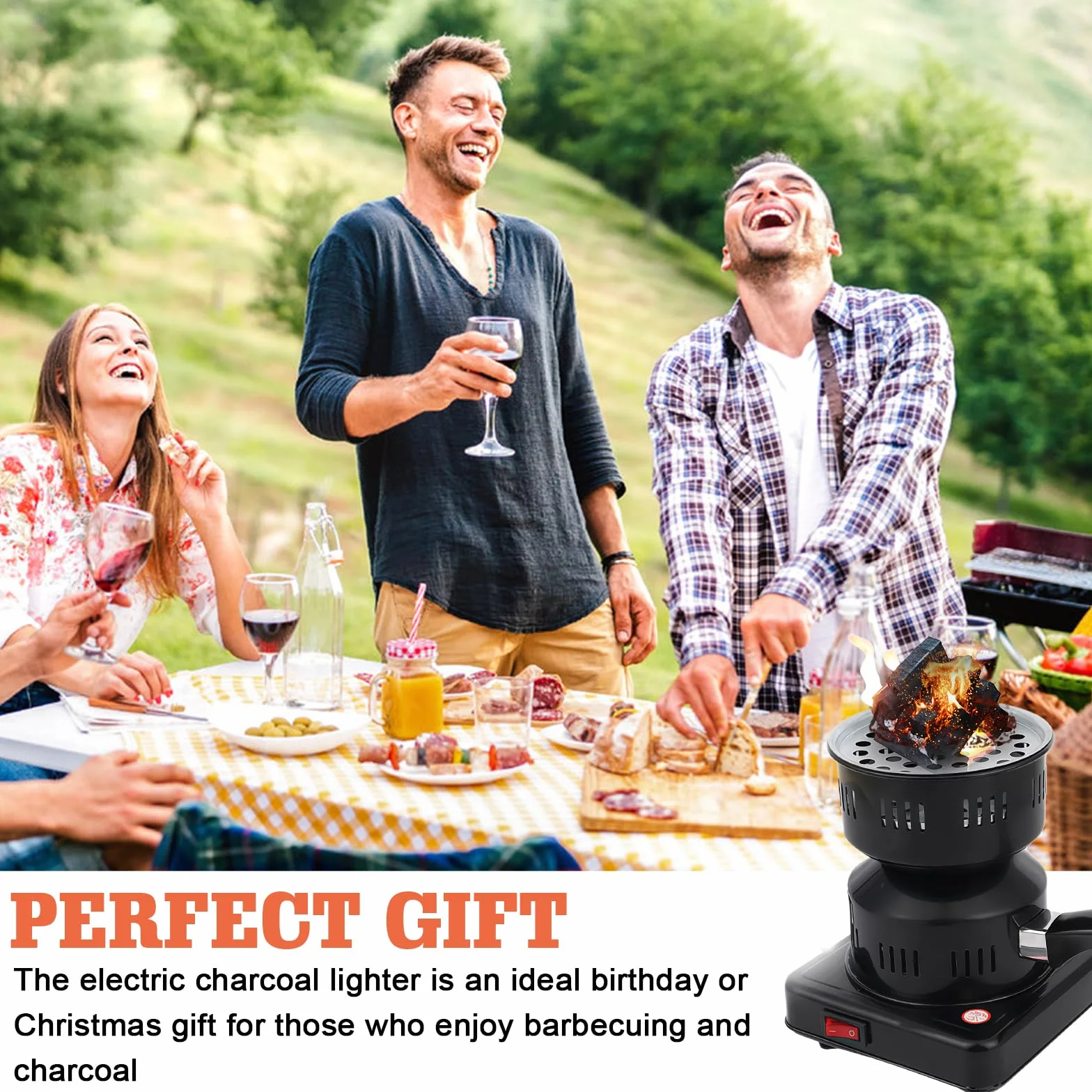 Allume-Charbon Électrique 500W Allumeur Barbecue Charbon de Bois Brûleur Camping