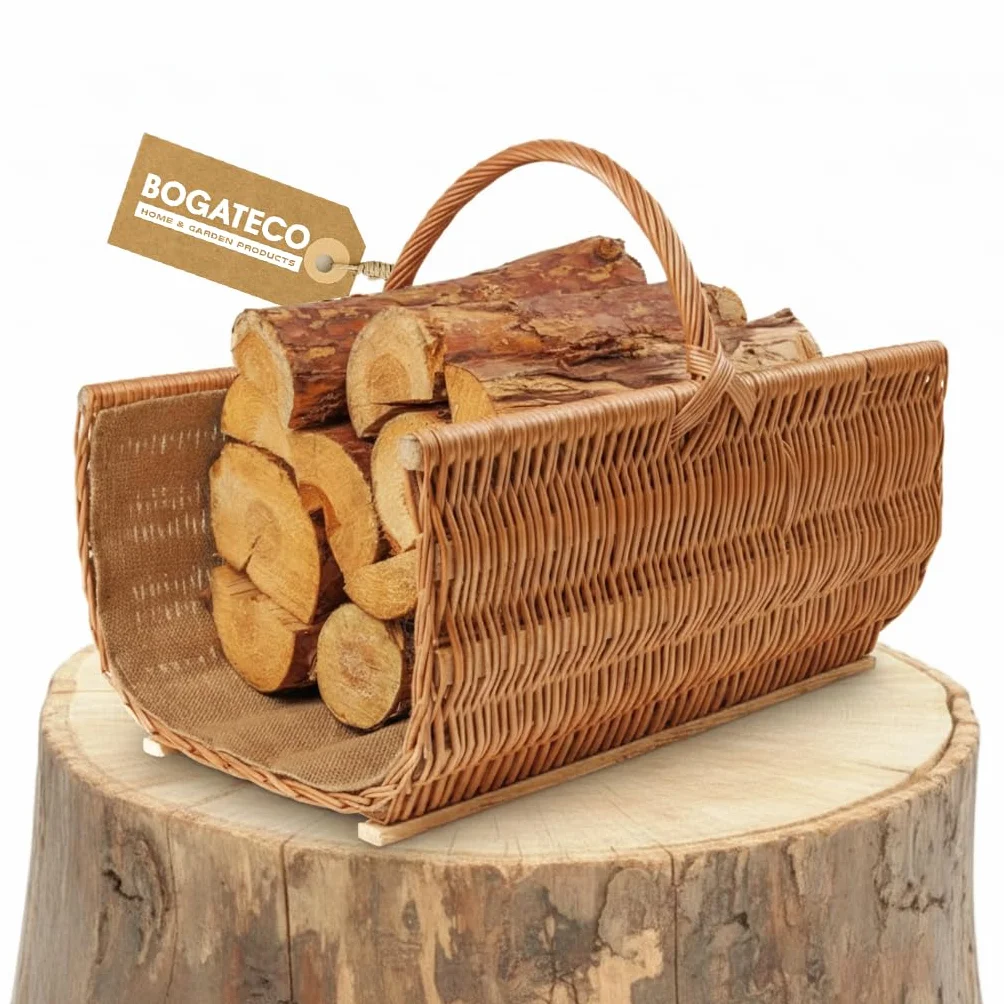 BOGATECO Panier en osier 60 x 45 x 30 cm - Grand panier à bois avec renfort