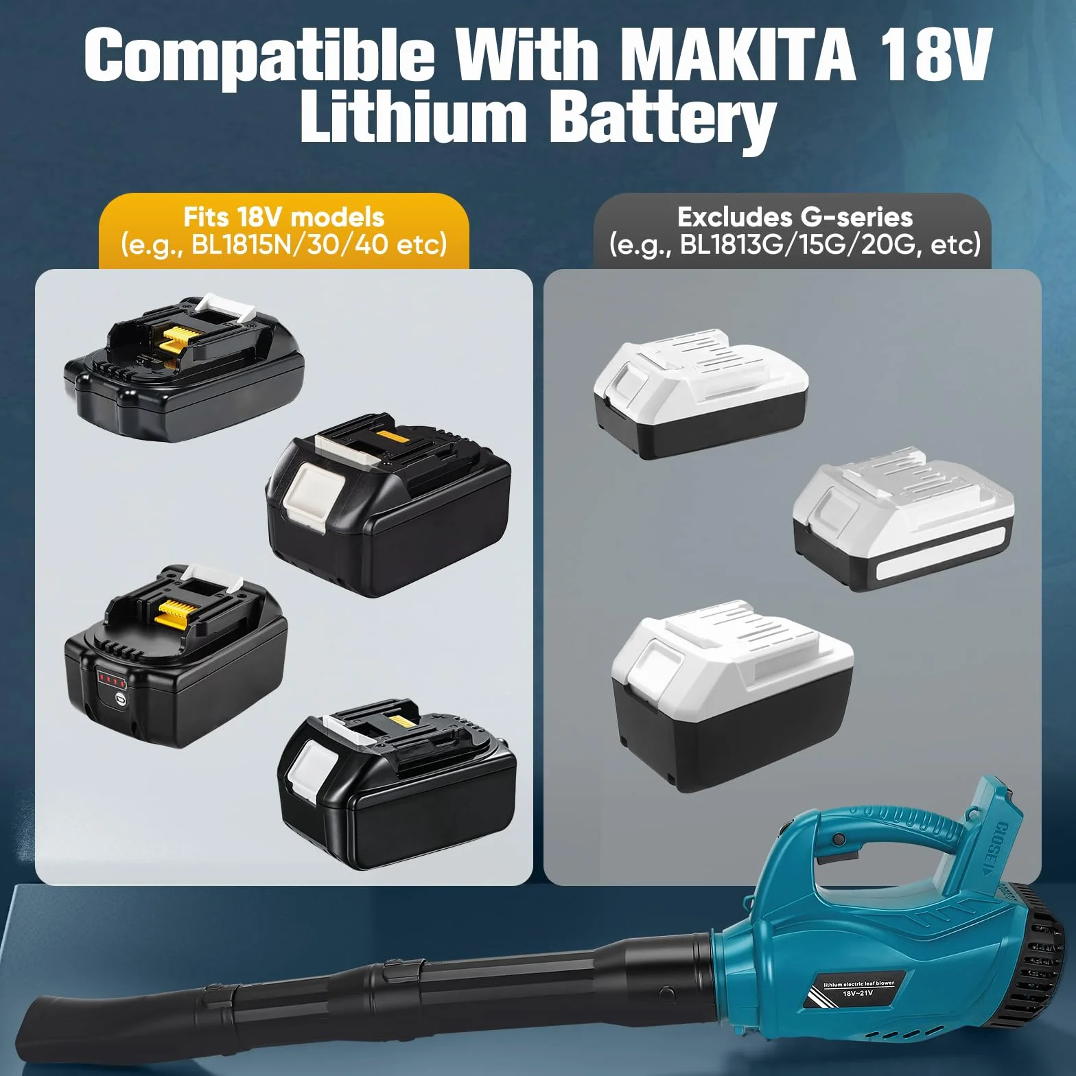 Souffleur à feuilles compatible batterie Makita 18 V vitesse variable jardin