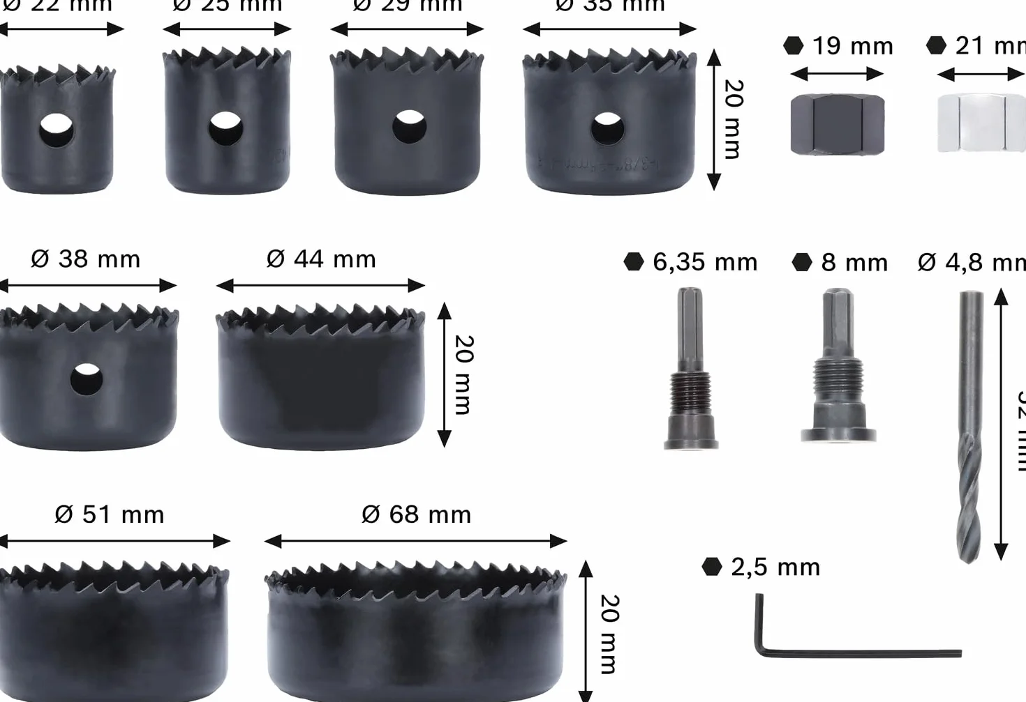Bosch 14x Coffret de scies trépans avec adaptateur Wood and Drywall et fpret de centrage (pour Cloison sèche, Bois résineux, Ø 22, 25, 29, 35, 38, 44, 51, 68 mm, Professional Accessoires Perceuses)