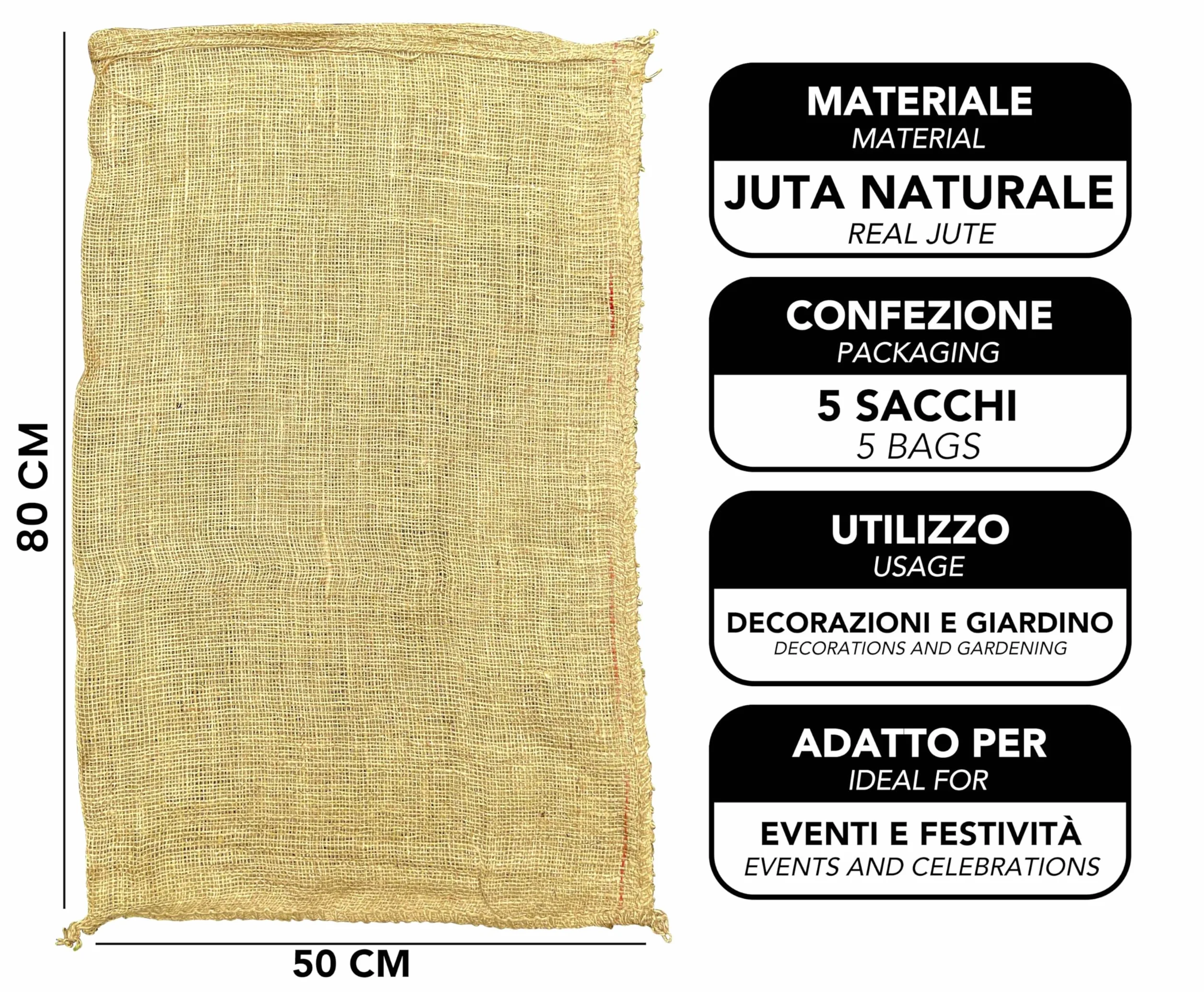 Sacs en toile de Jute IPEA 80 x 50 cm 5 Unités Naturelle