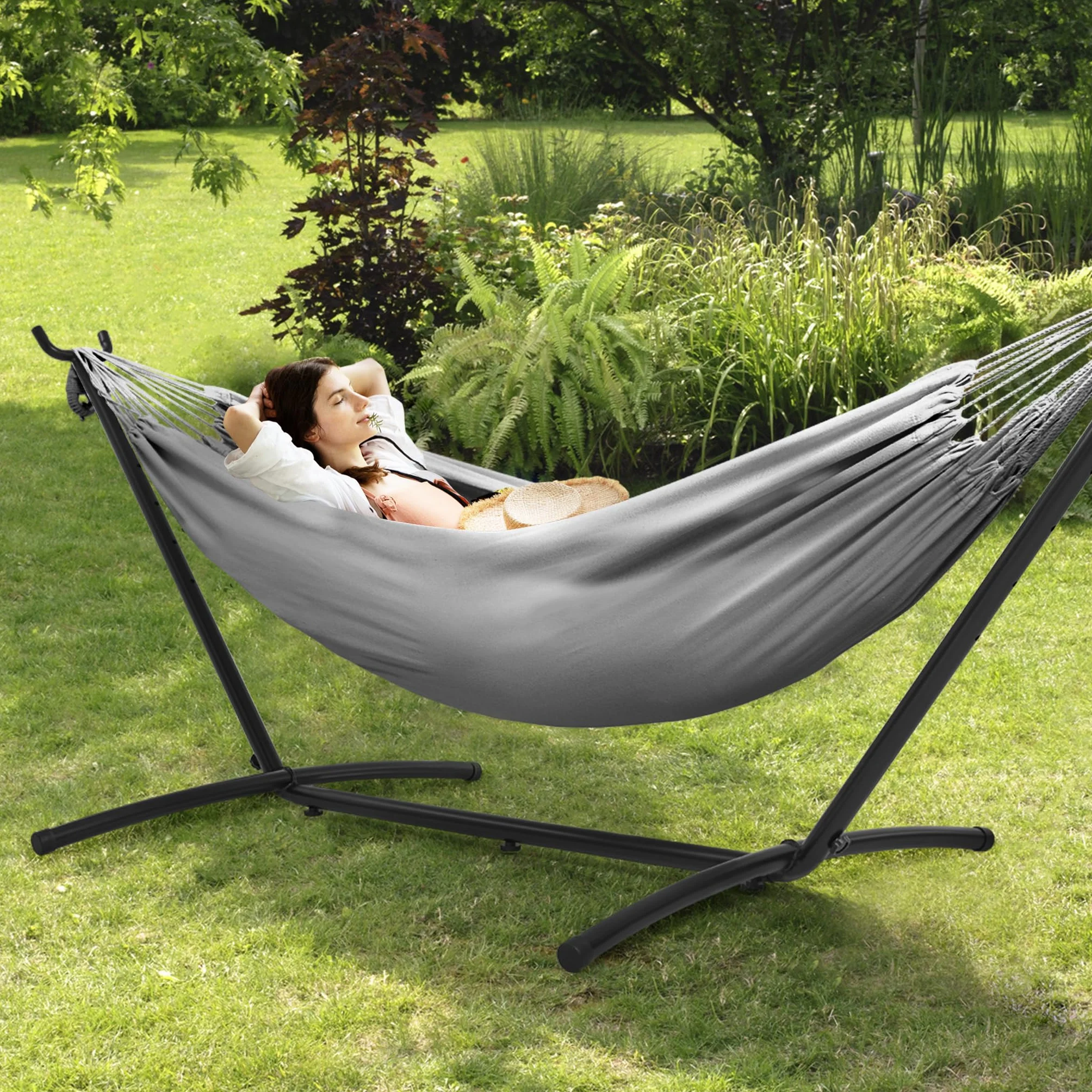 Mondeer Hamac avec Support d'extérieur de Camping Portable, 200 kg Capacité de Charge, Grise