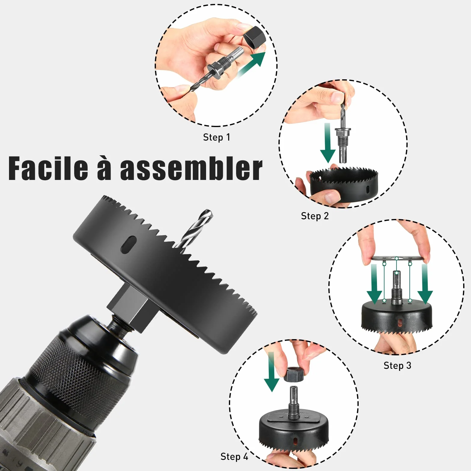 HYCHIKA Scie Cloche Bois, 19pcs Coffret Scie Cloche Circulaires, Diamètre 19-127 mm, Perceuse idéale pour les Planches en Bois Minces, les Plaques en PVC et en Plastique