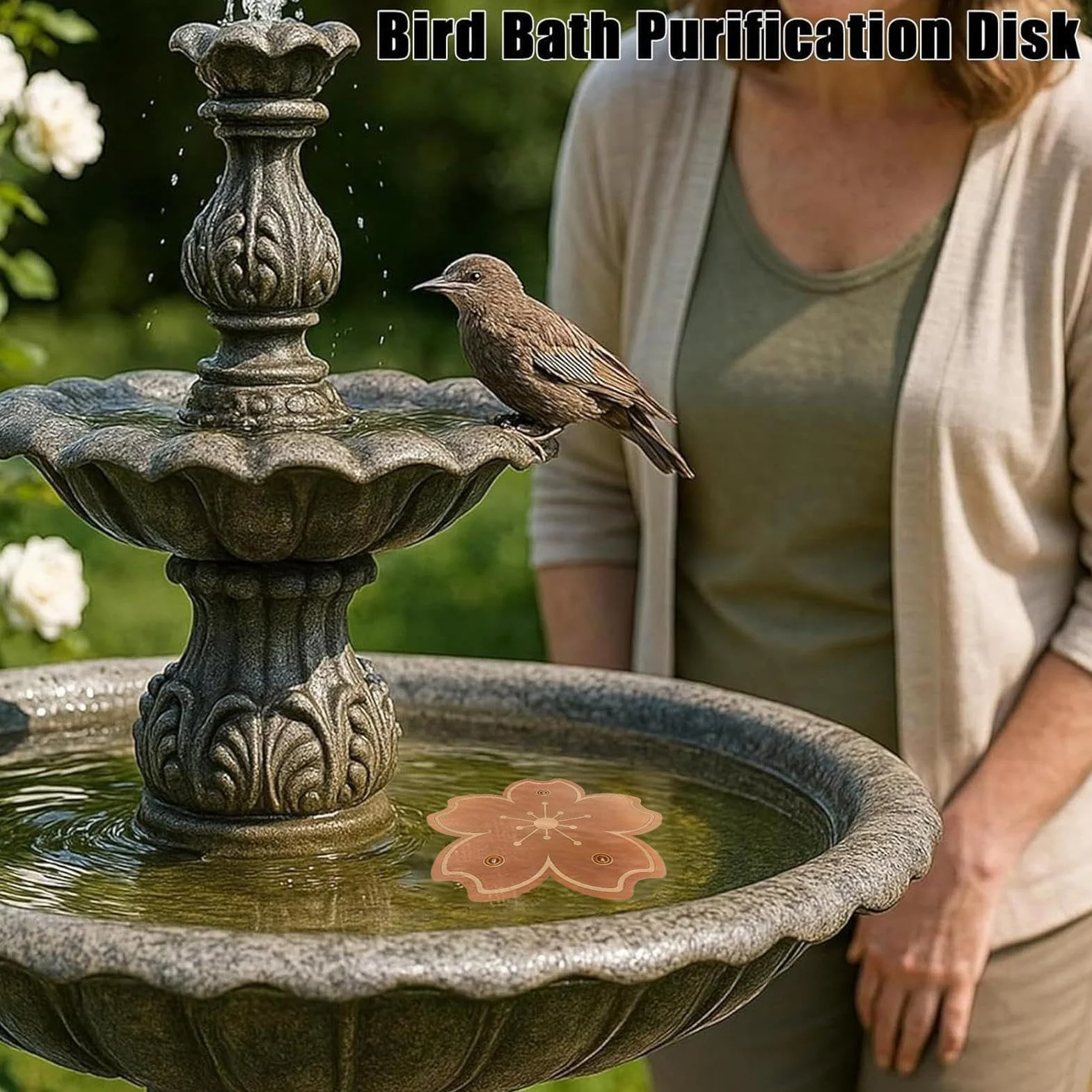 Disque Cuivre Bain Oiseaux Plaques Bronze Bassin Purificateur Eau Naturel Anti Algues Résistant Rouille Support Stable Trois Points