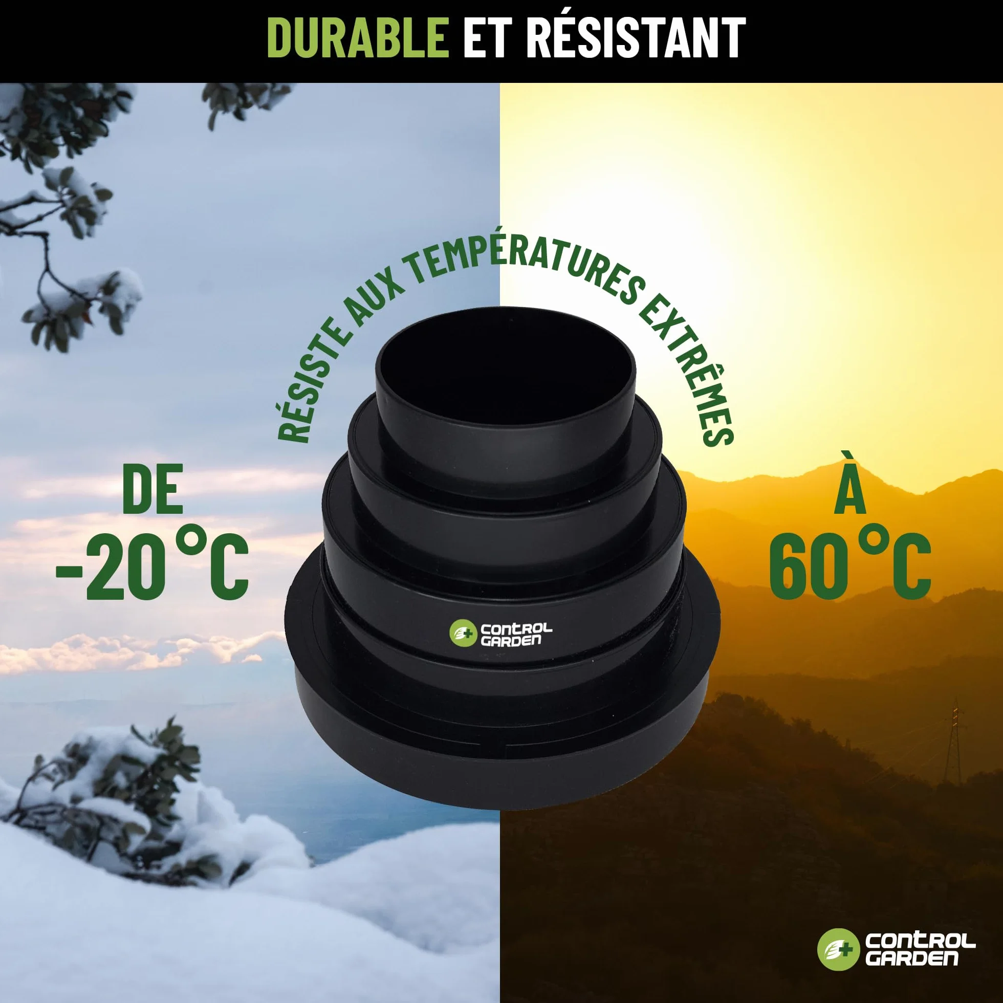 CONTROL GARDEN Réducteur universel pour ventilation Ø 80-150 mm Raccord connecteur conduit noir