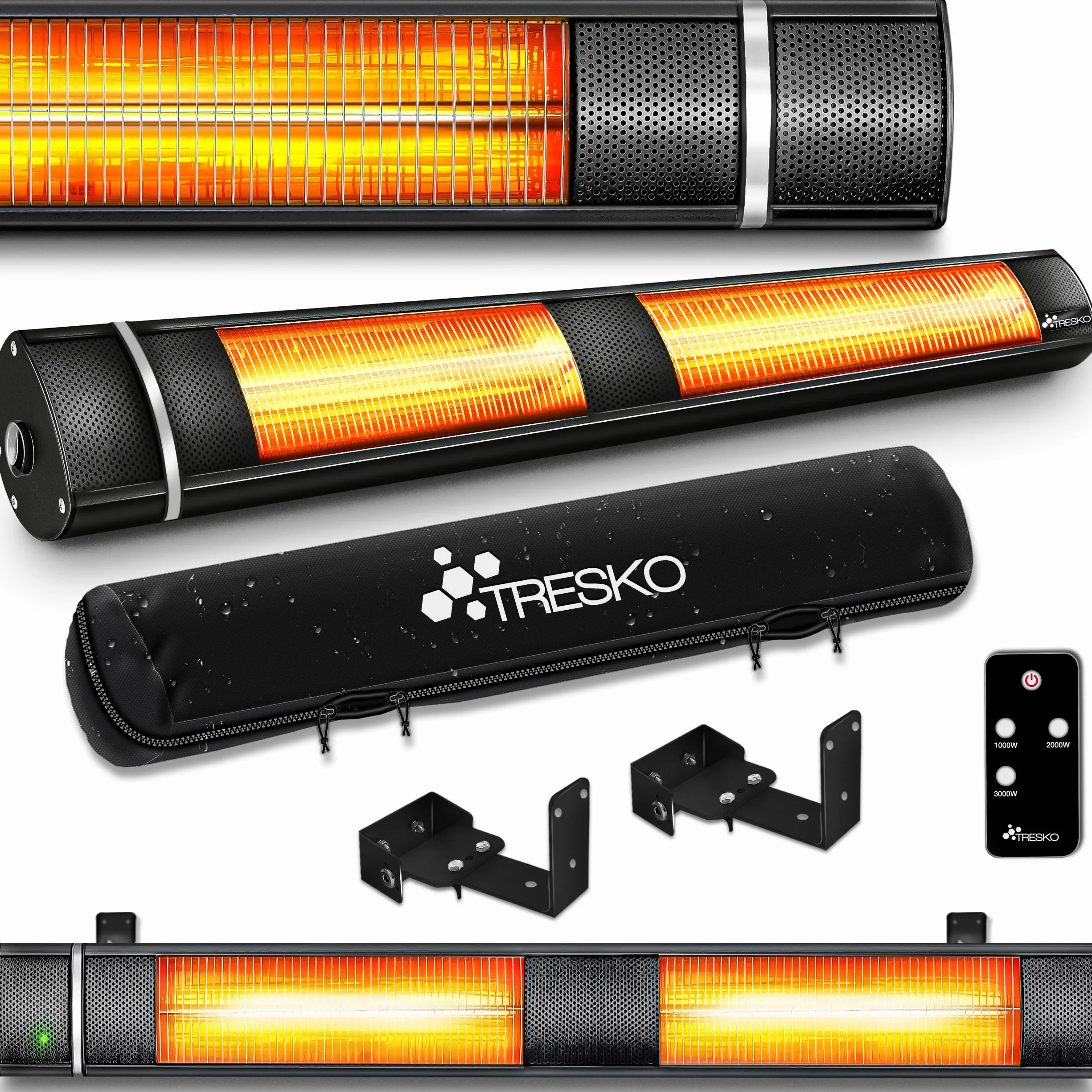TRESKO Radiateur infrarouge extérieur 3000W Chauffage radiant terrasse Noir