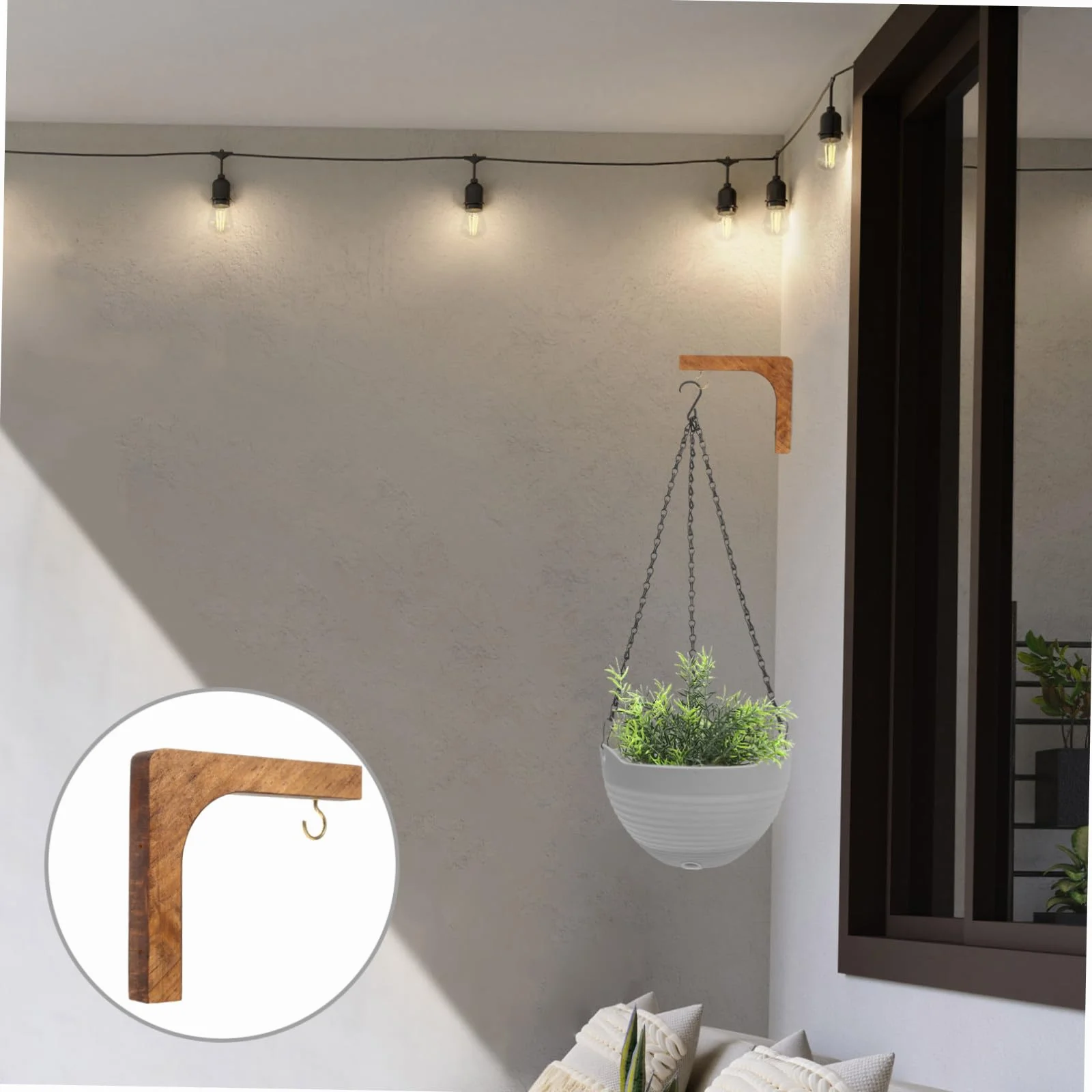 Crochet Mural Bois pour Plantes Suspension Support Mural Élégant pour Décoration Intérieure et Extérieure