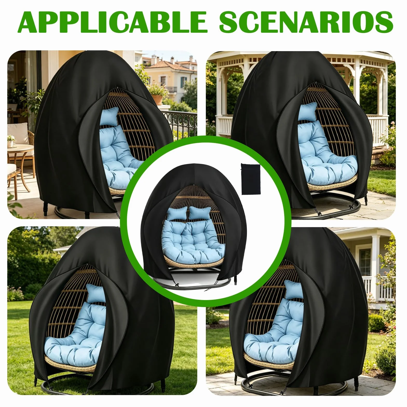 Housse de protection pour fauteuil suspendu 200 x 230 cm, imperméable, noire
