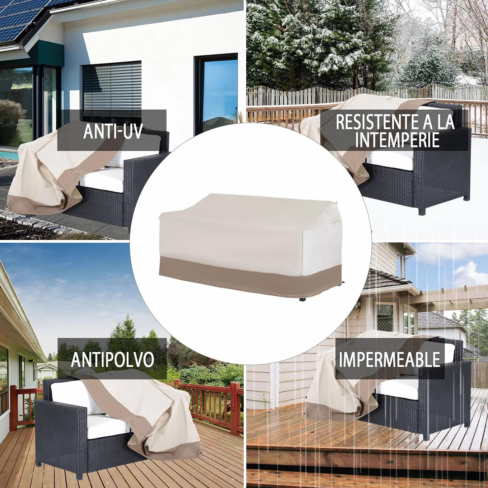 Outsunny Housse de Protection imperméable pour Banc 3 Places 218 x 111 x 63/101 cm Beige/Café