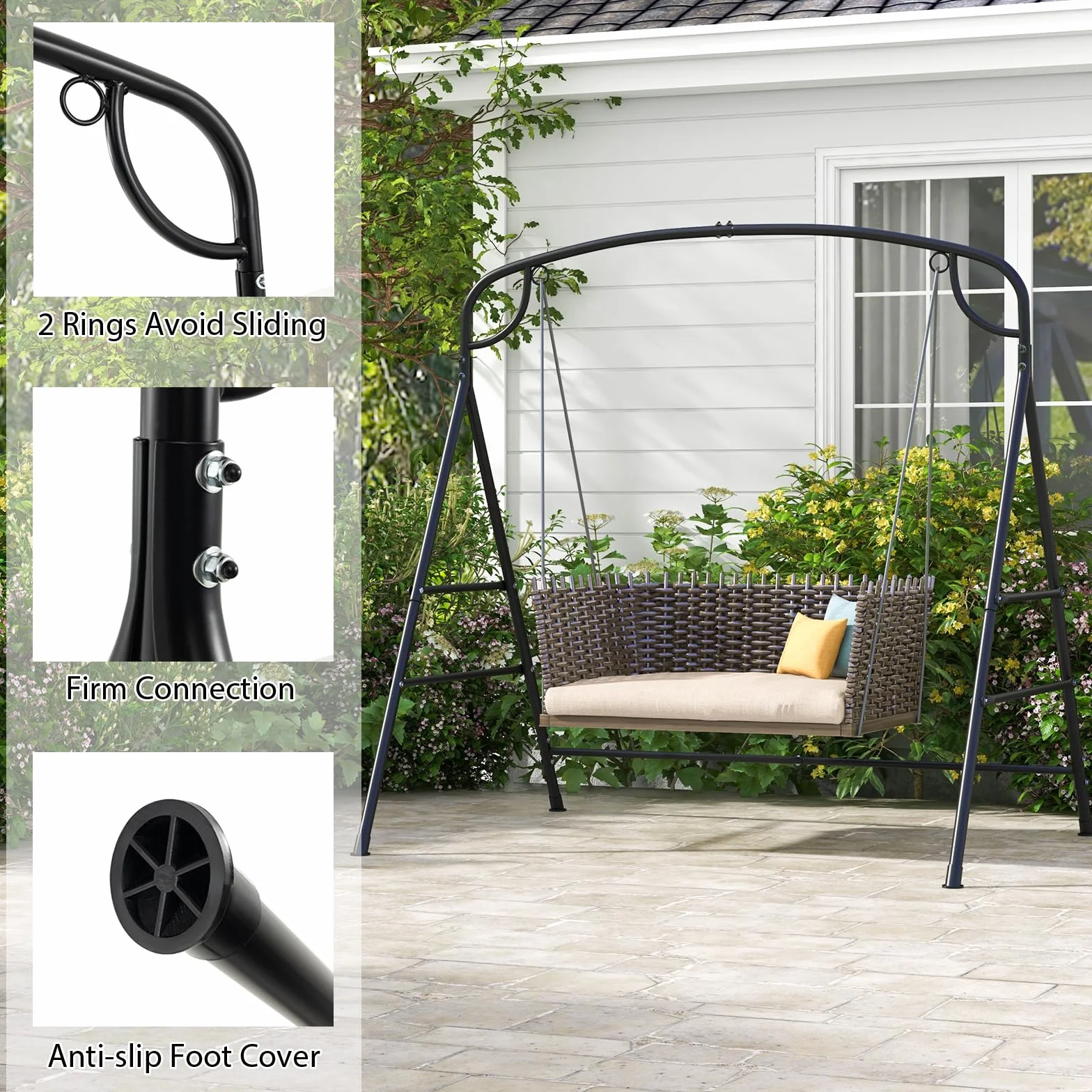 KOMFOTTEU Support de Balançoire en Métal 180 x 133 x 182 cm, Cadre pour Balancelle en Forme de A, Modèle I
