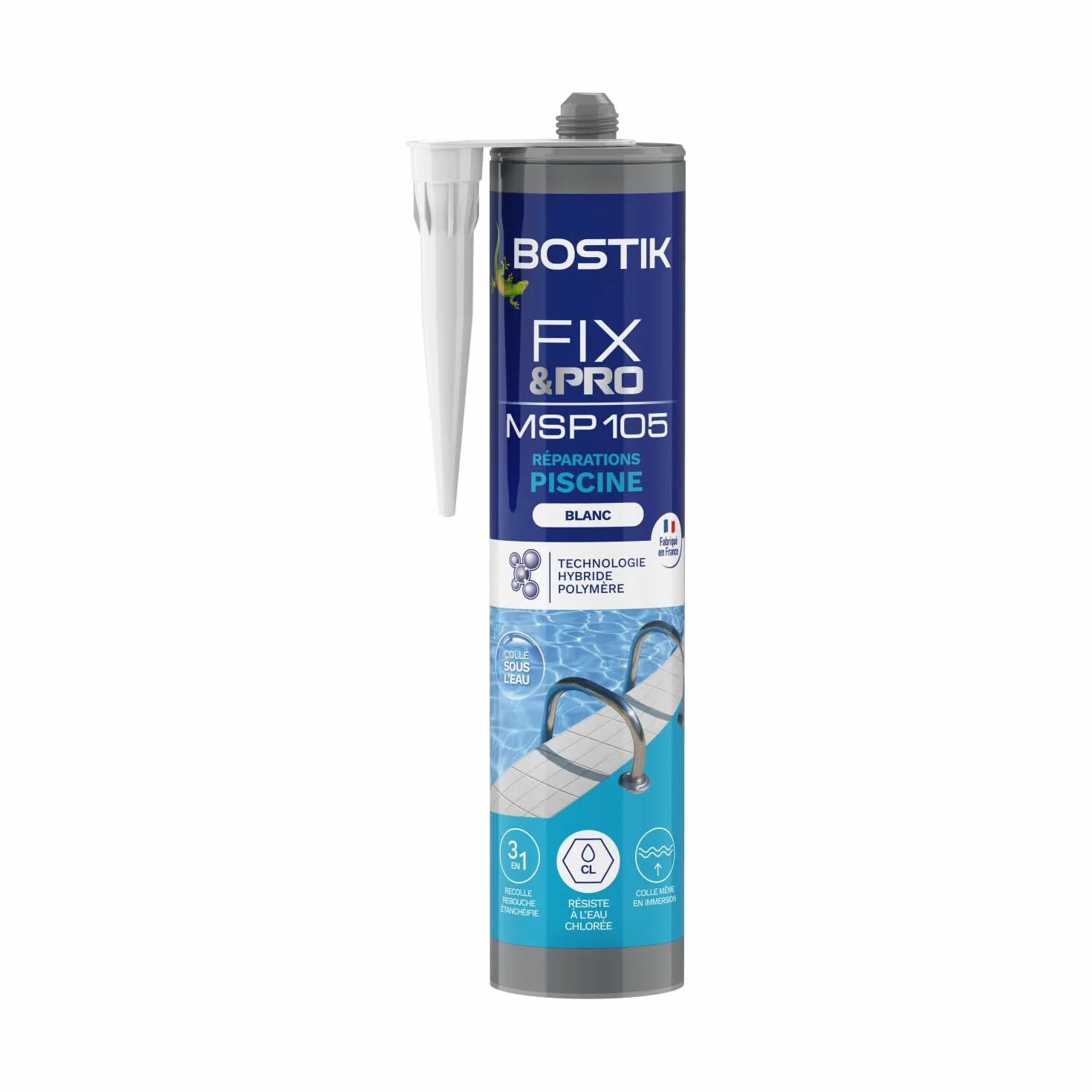 Bostik FIX&PRO MSP 105 Réparations Piscine Blanc – Mastic Pour Carrelage, Mosaïque et Pièces à Sceller Piscine – Intérieur/Extérieur – MS Polymère – 290 ml