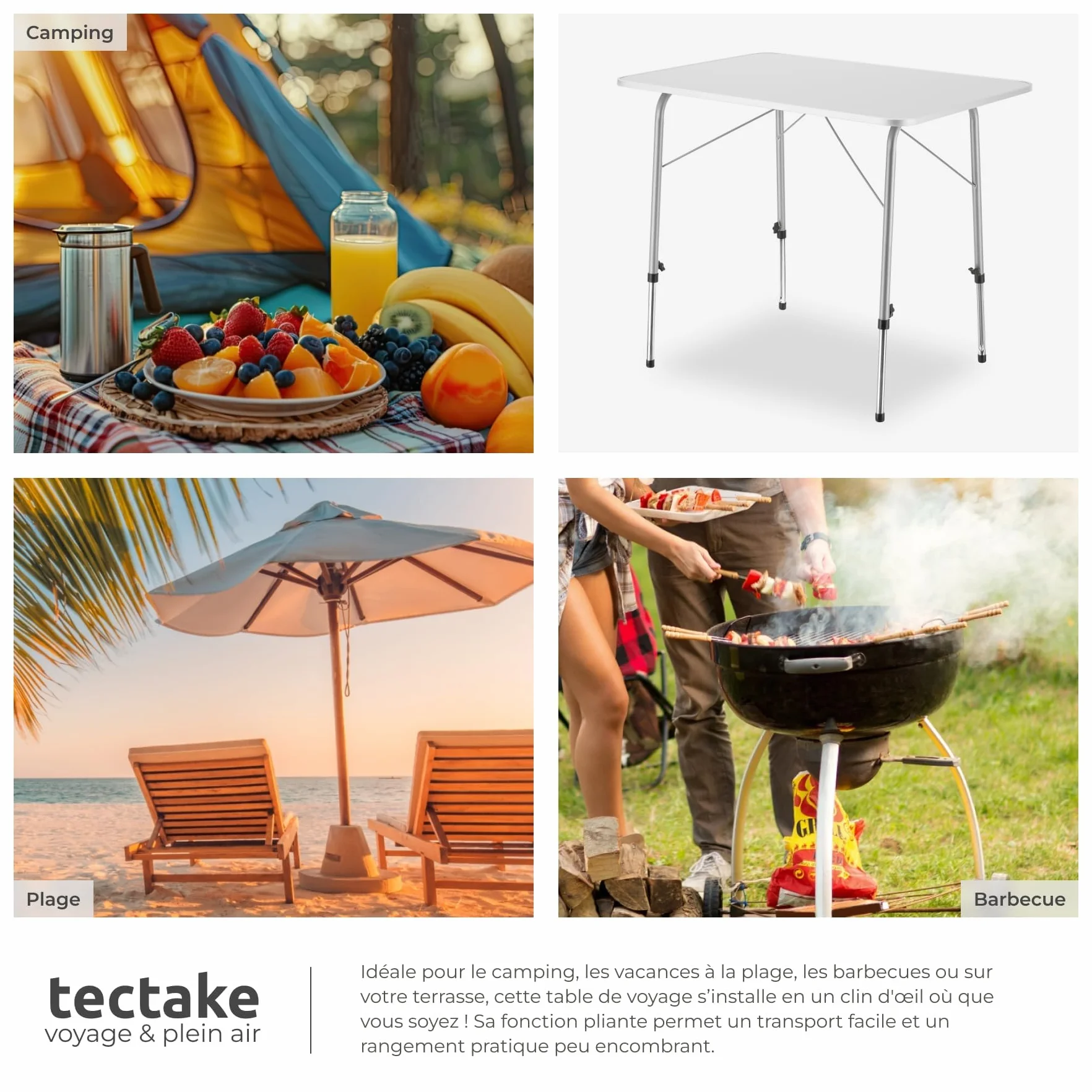Tectake Table Pliante de Pique Nique 80 x 60 x 68 cm Aluminium Camping Exterieur Légère Compacte