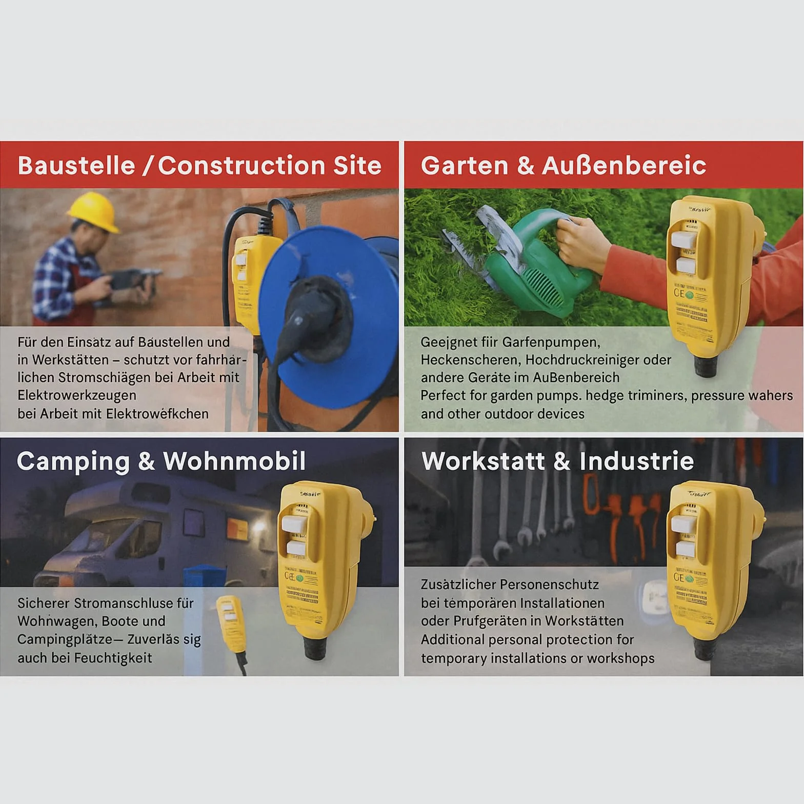Kaper PRCD Prise de Protection Personnelle, 16 A, 230 V, IP54, Disjoncteur FI Portable avec Courant de Déclenchement de 30 mA, Étanche pour Chantier, Jardin, Camping et Atelier