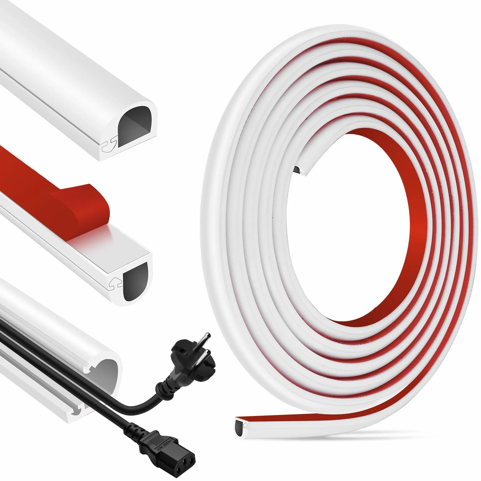 Goulotte Passe Cable adhésive Cache Fil Electrique Flexible goulotte Cache Cable Mural à Ouverture latérale Passage Fil Electrique (22mm×10mm×1m, Blanc)