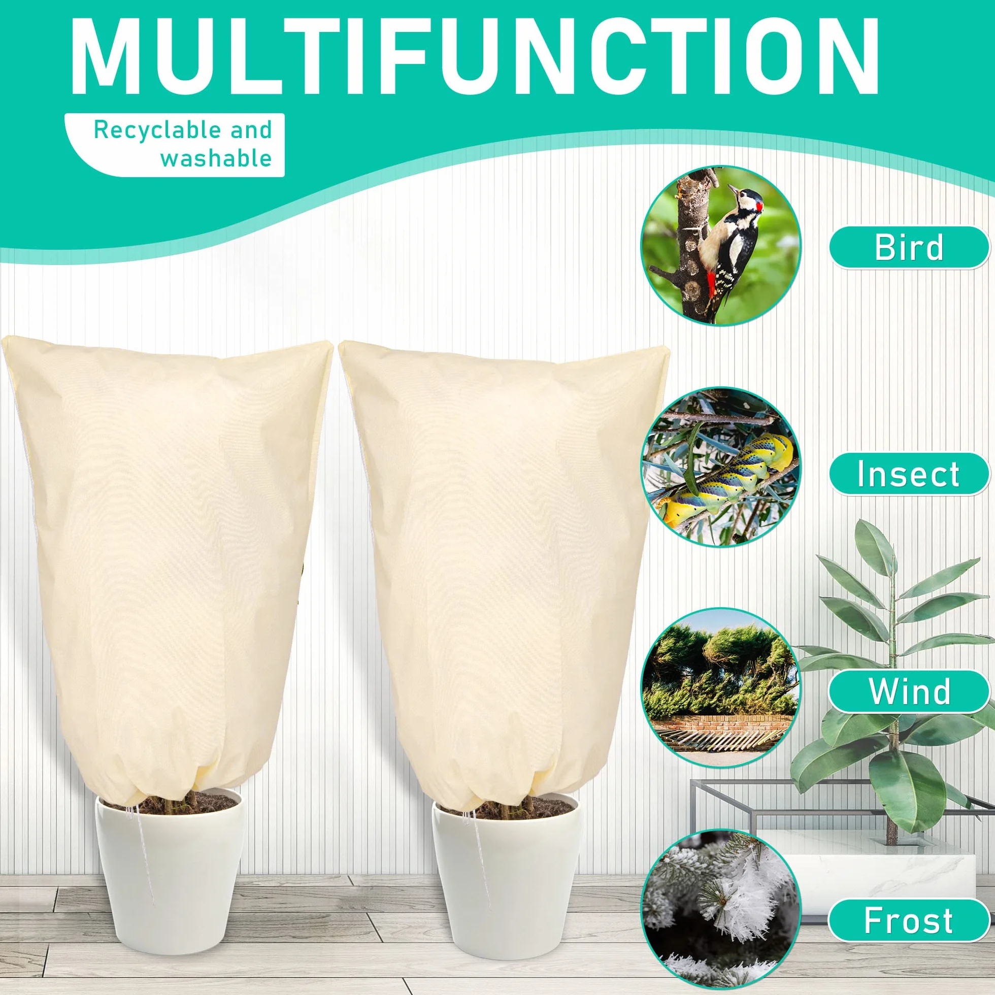 Housses de Protection pour Plantes Verdenu 100x80cm 90g/m² Sac avec Fermeture éclair et Cordon de Serrage