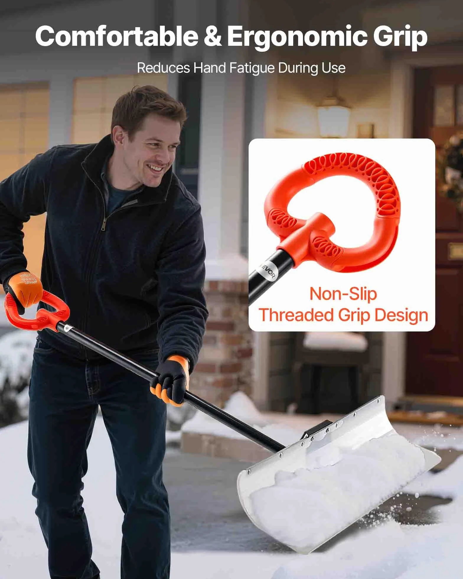 VEVOR Pelle à Neige 76,2 cm Poussoir à Neige Lame PEHD Manche Segmenté Déneigement