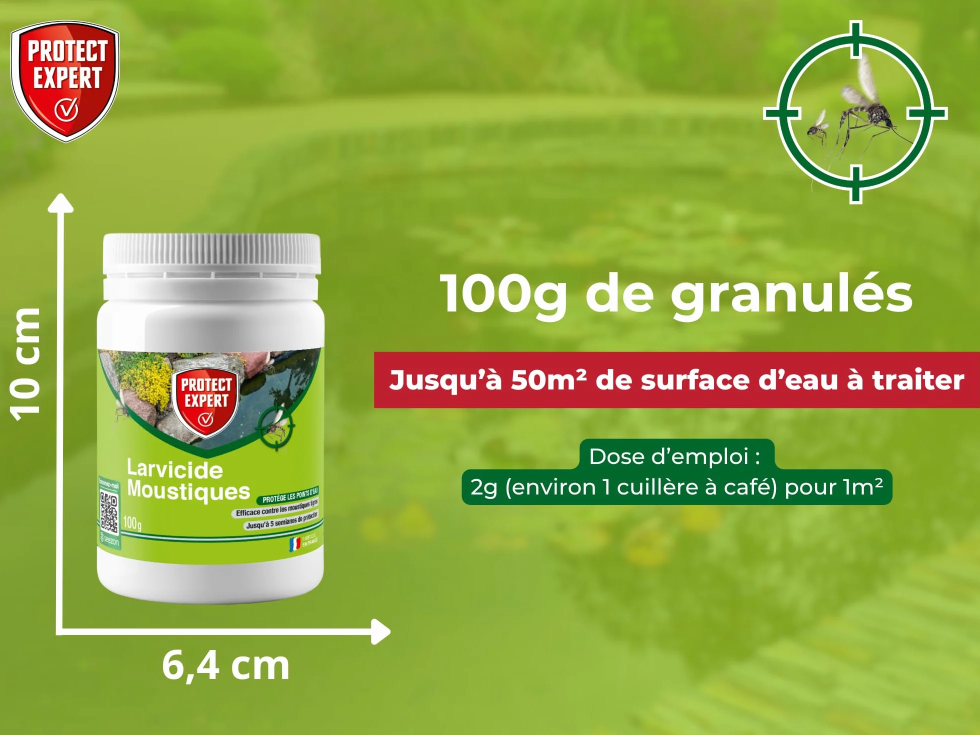 PROTECT EXPERT Larvicide Moustiques 100g Mini Granulés Lutte Contre Larves Moustique Tigre