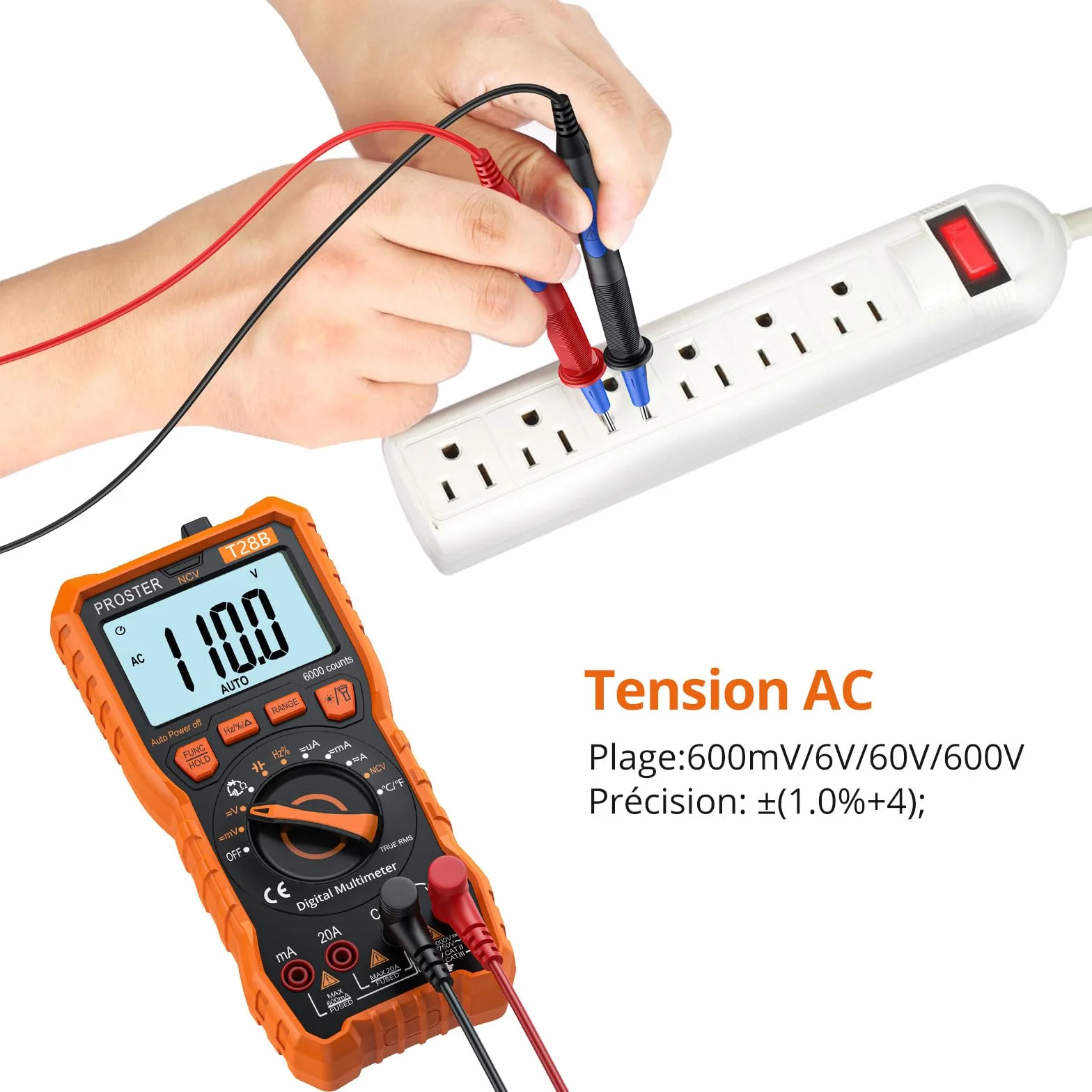Proster Multimètre Automatique 6000 Comptes TRMS 1000V 20A - Testeur Électrique NCV Numérique Magnétique avec Température Capacité Fréquence, Multimetre Professionnel pour Électricien Bricolage Maison