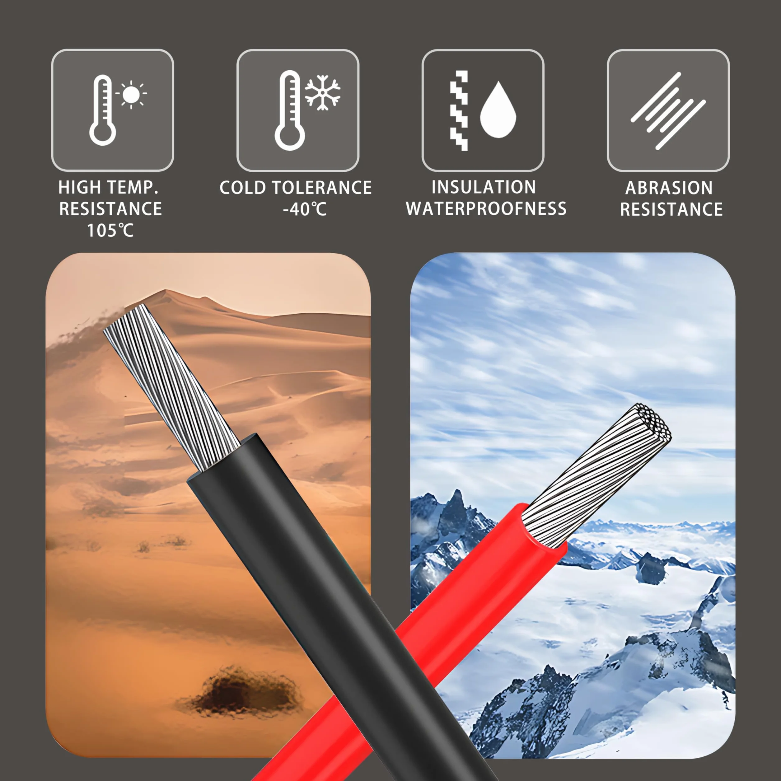 Câble électrique 18AWG 0,75mm² 2×5M, câble flexible rouge noir, câble en cuivre étamé sans oxygène résistant à haute température 600V pour batterie de voiture, lampe LED, panneau solaire (18/2-5M).