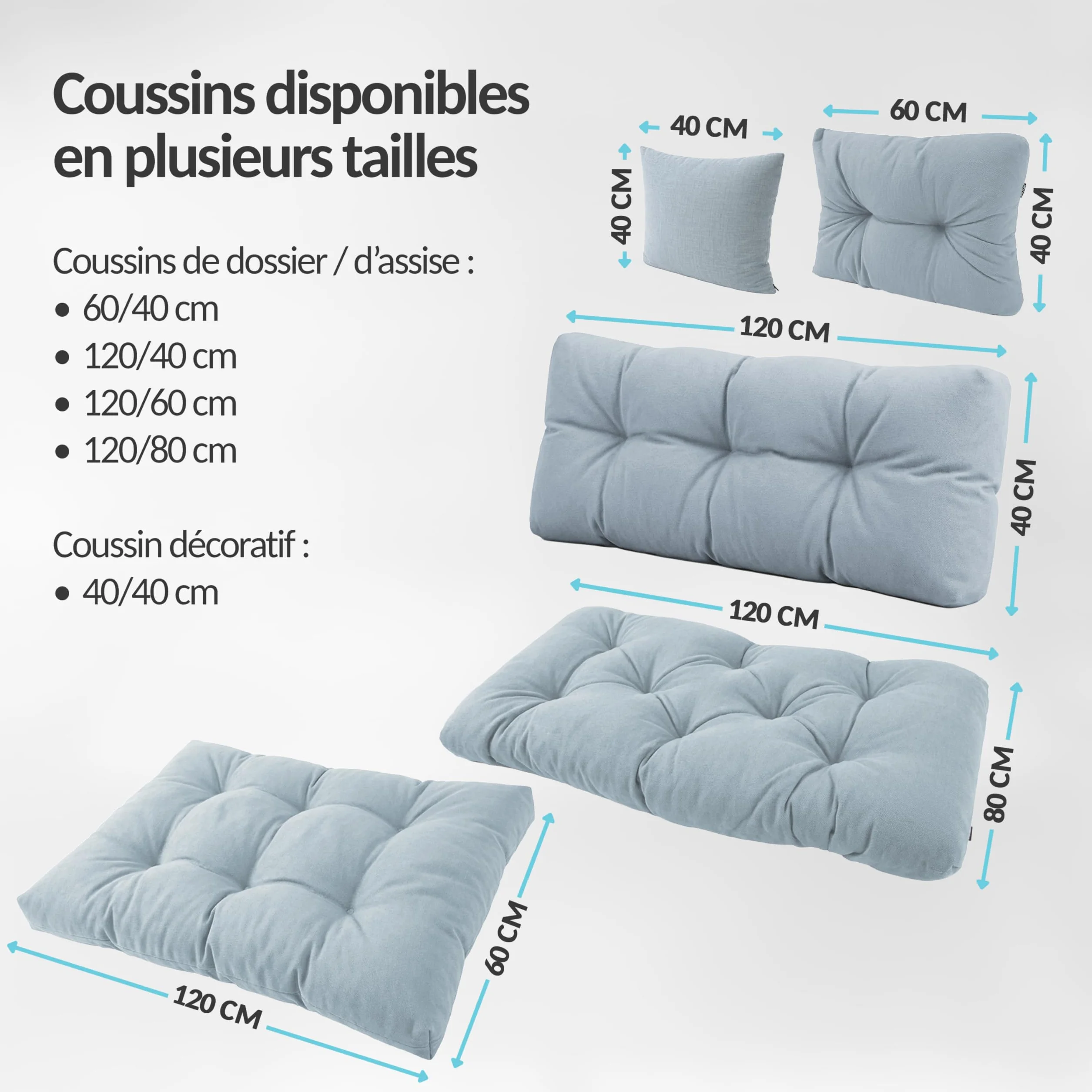POKAR Set de 2 Coussins Matelassé pour Palettes Euro 120x80cm + 120x40cm Mousse Formée à Froid Canapé de Jardin Intérieur Extérieur Vert