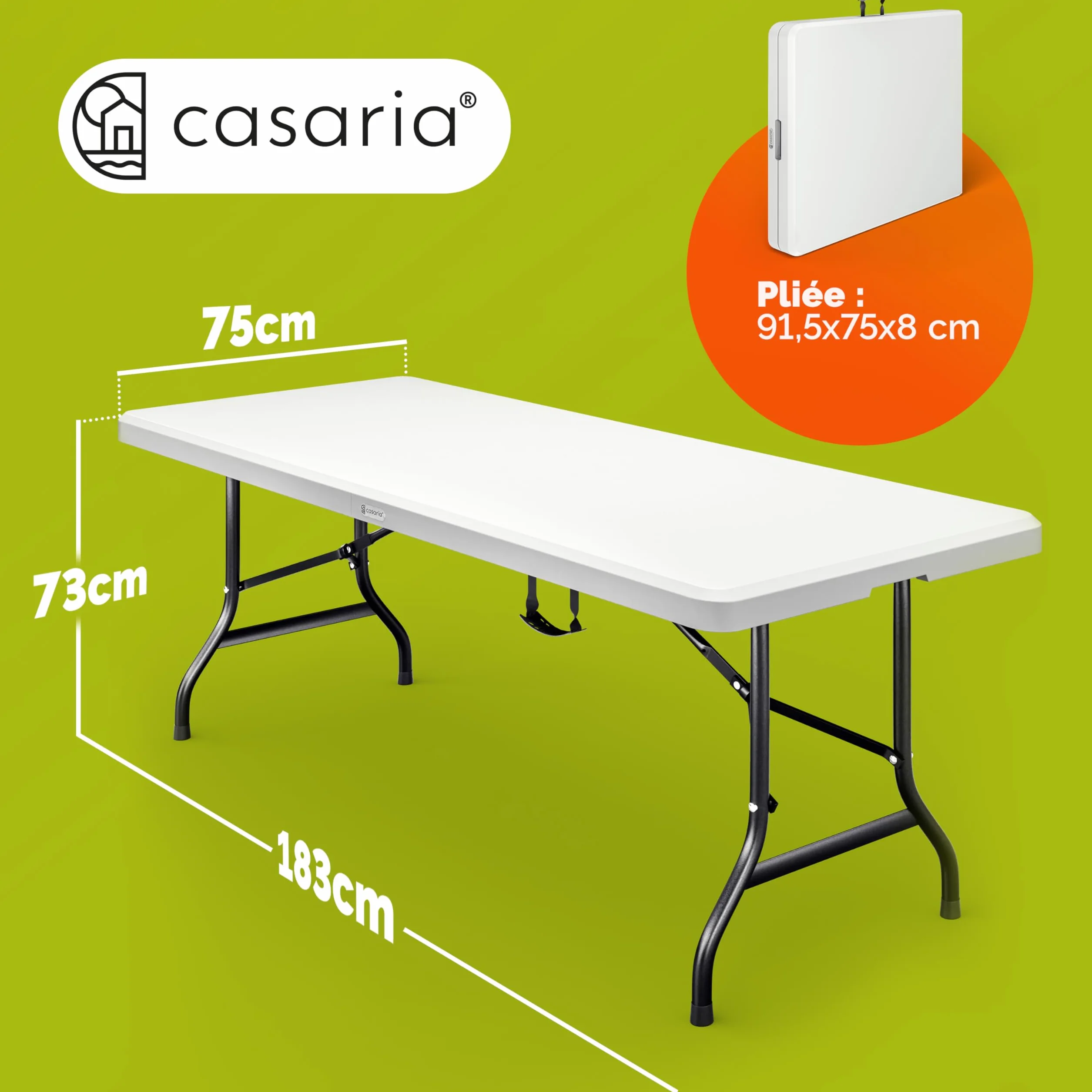 Casaria Table de Camping Pliante Plastique rectangulaire 8 Personnes intérieur extérieur