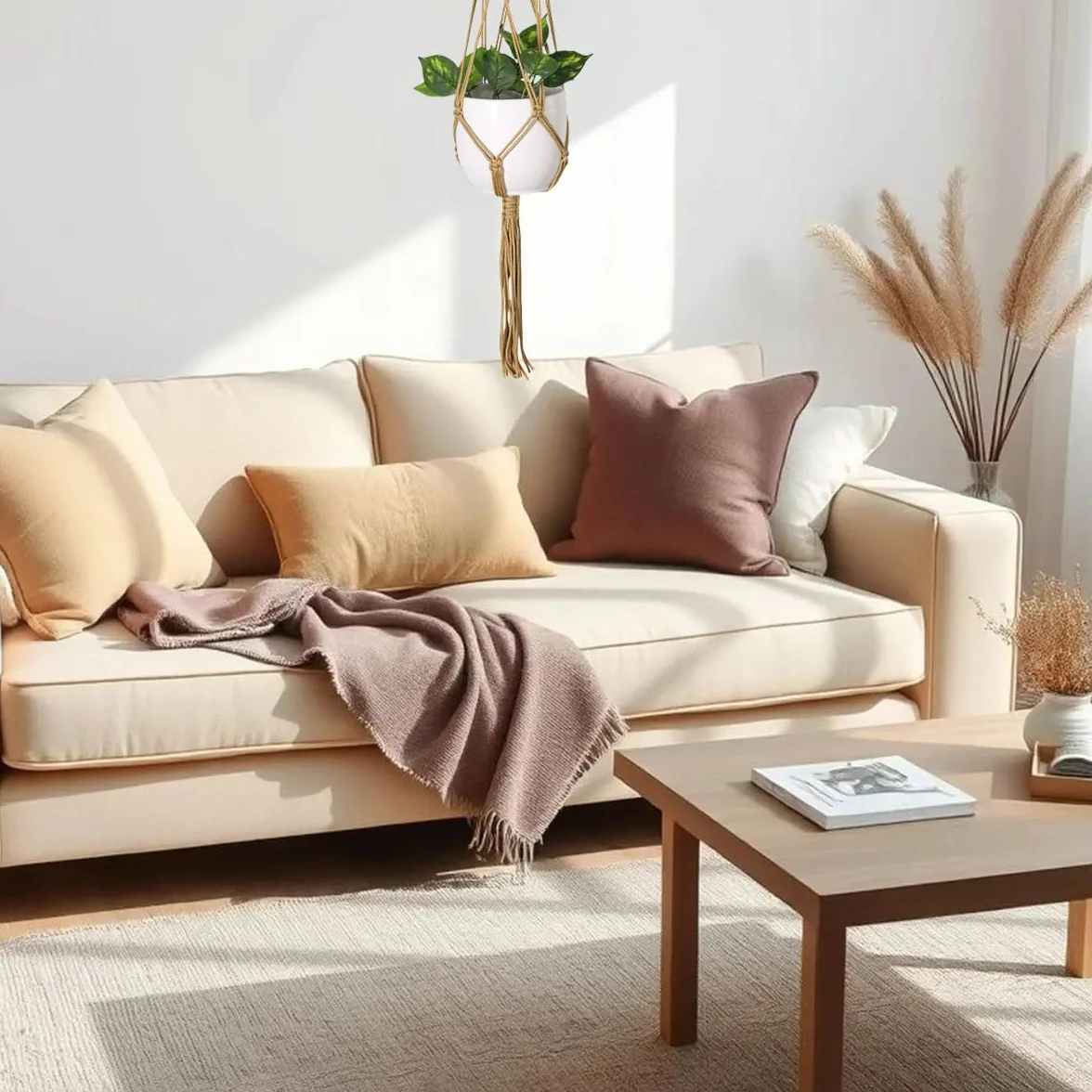 Macramé Pot Suspendu 2 Pièces avec Crochets en S et Crochets à Corne, Support Pots Suspendu pour Fleur Intérieur