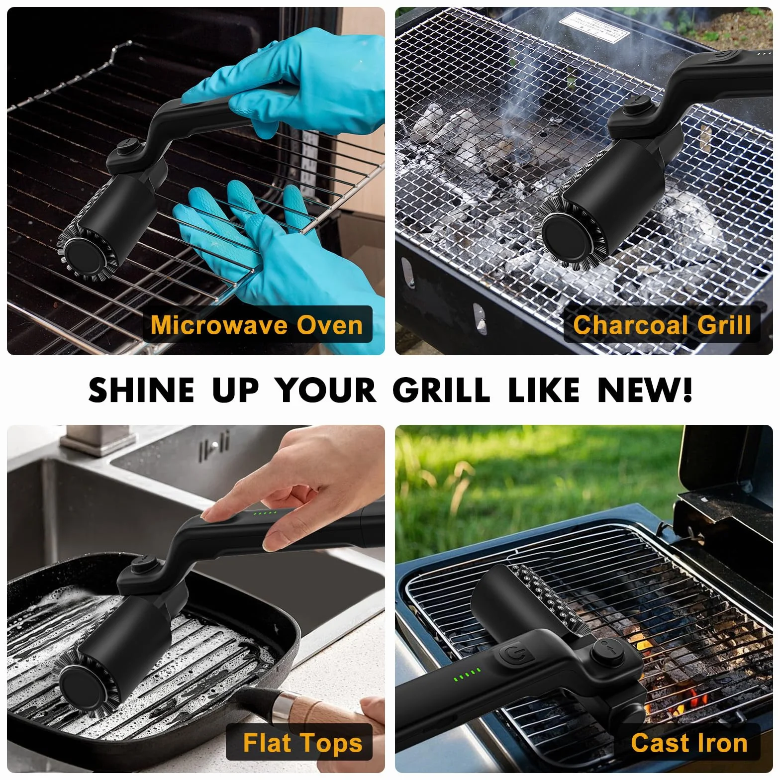 Brosse à récurer automatique pour barbecue 180° réglable, contrôle 3 vitesses, acier inoxydable rechargeable, imperméable