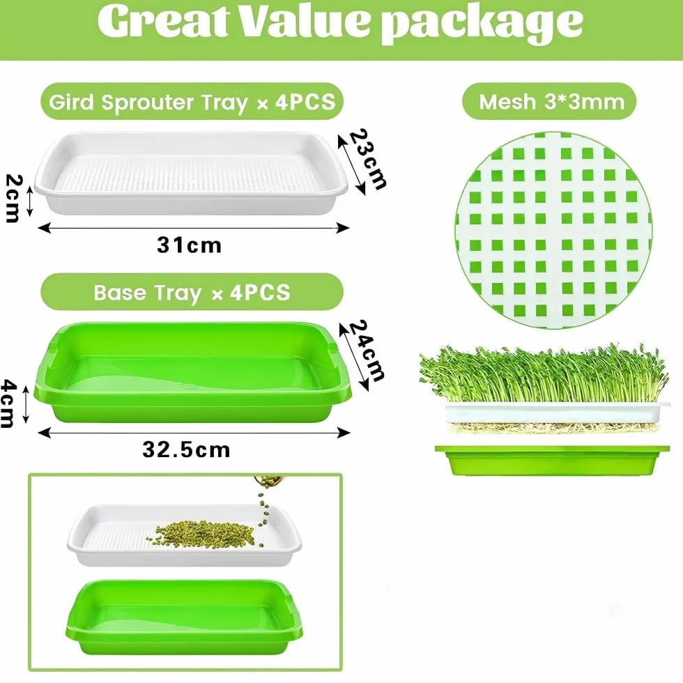 Germoir pour Graines à Germer Lot de 4 Plateau Semis 32 x 24 cm Kit Germination sans BPA