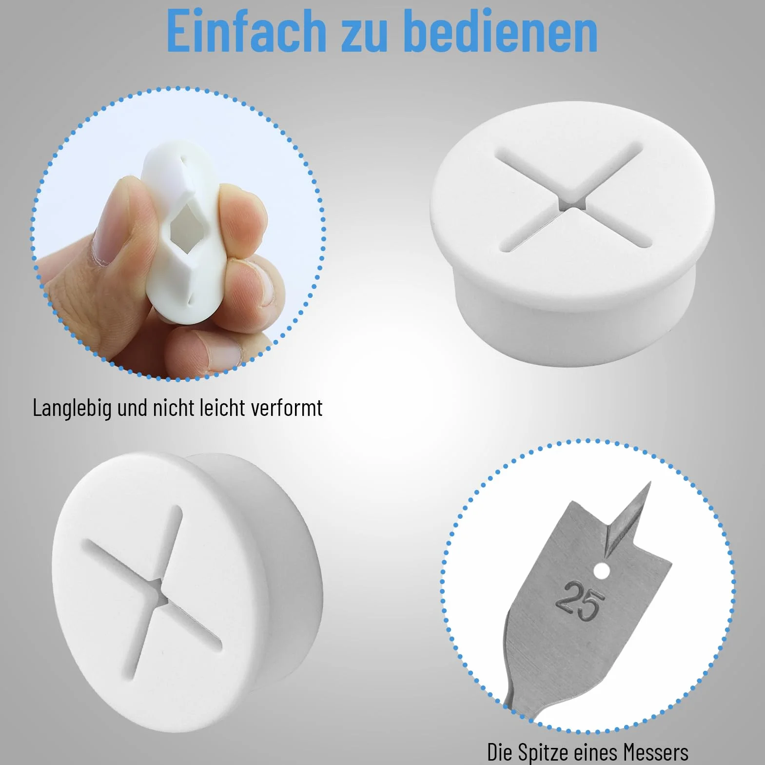 Lot de 12 passe-câbles en silicone de 25 mm avec 1 foret - Pour bureau, école, ordinateur, bureau - Blanc
