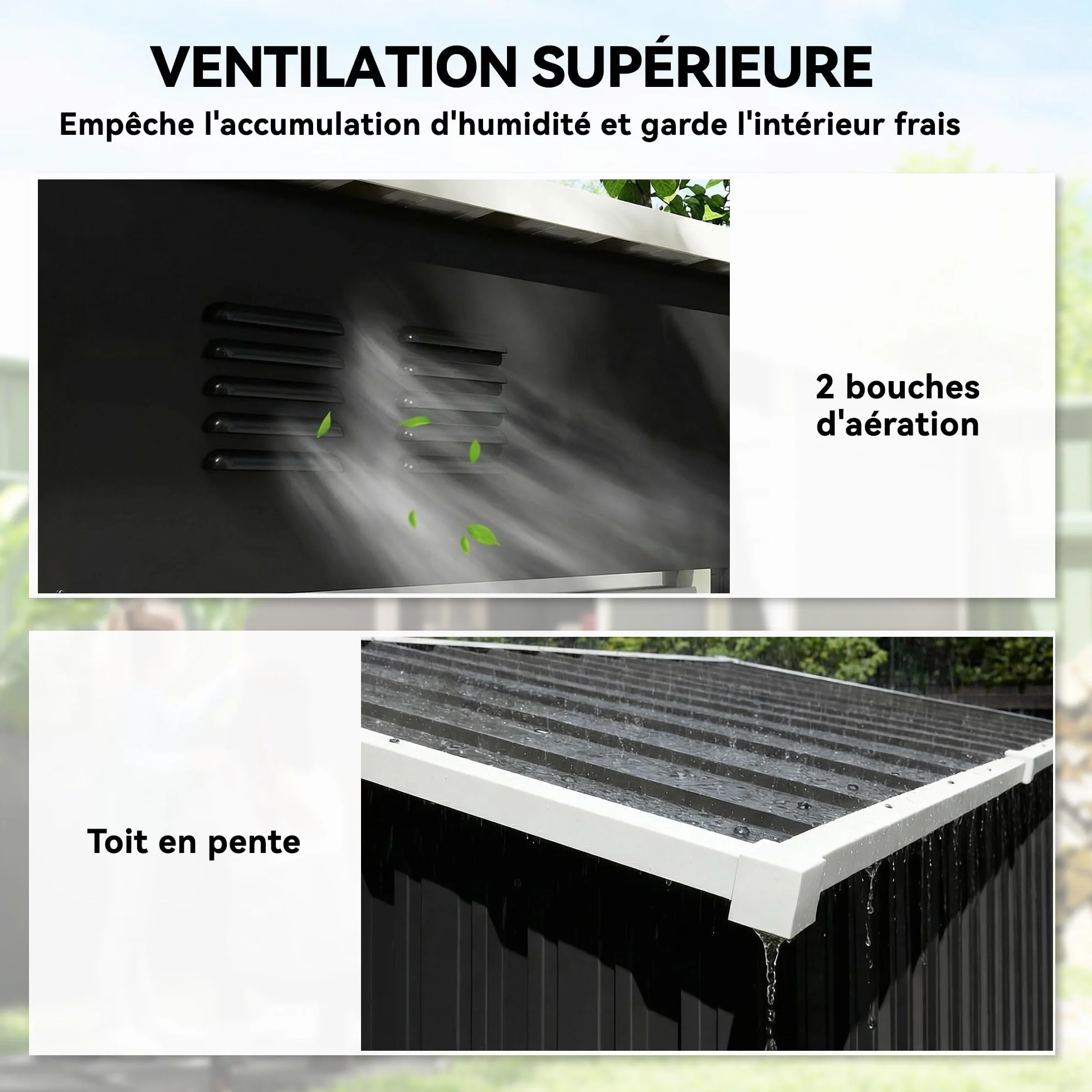 Outsunny Abri de Jardin en Métal 1,37m² 163x90x179cm Acier Galvanisé Armoire de Jardin Adossable 2 Grilles d'Aération Toit Incliné Anti-UV Cabanon de Stockage Outils Gris Foncé