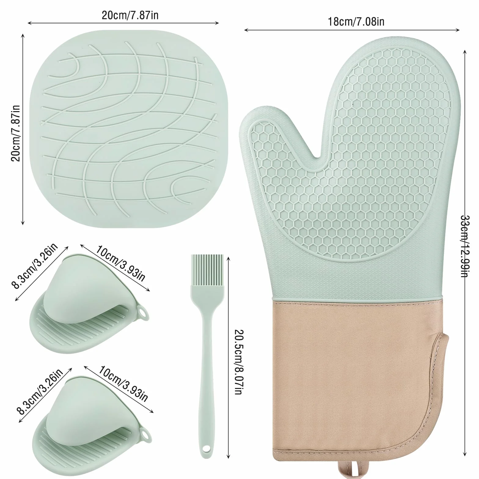 Set de 6 Gants de Cuisine en Silicone Résistants à la Chaleur 230°C pour BBQ Four