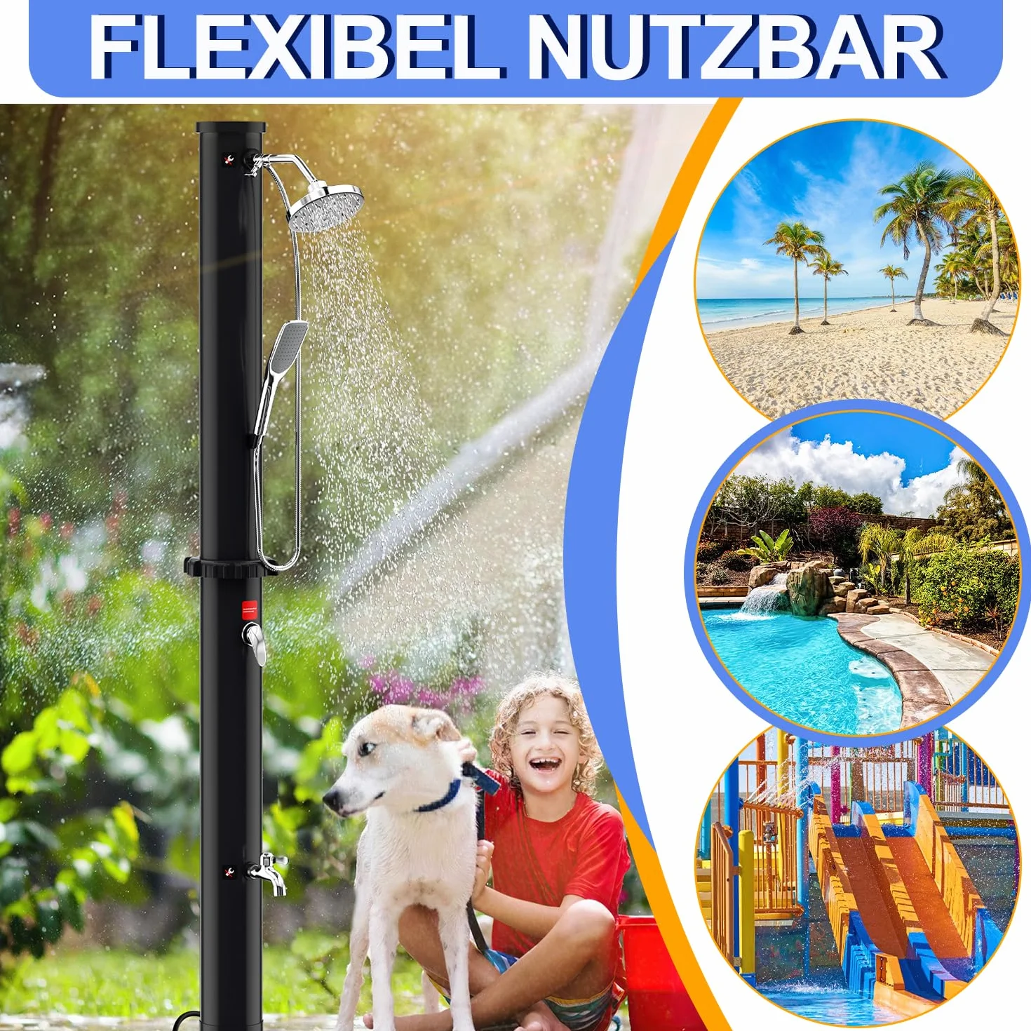 Herrselsam Douche solaire 20 l Jardin eau chaude max. 60 °C sans raccordement électrique Piscine Camping