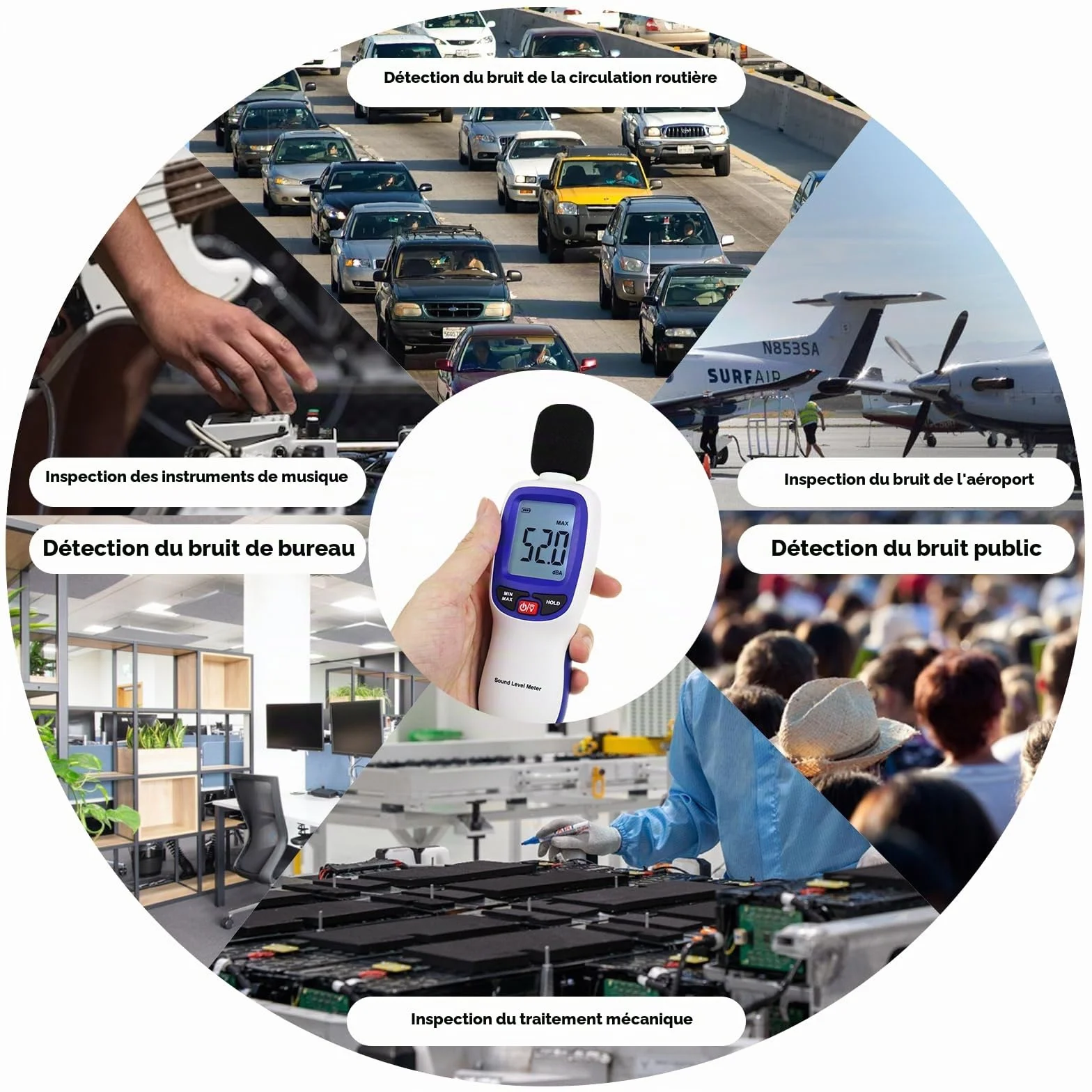 Sonomètre sans fil avec enregistrement de données par application Sonomètre portable Bluetooth 30~130dBA Compteur SPL haute précision pour salles de classe, bureaux, maisons, etc.