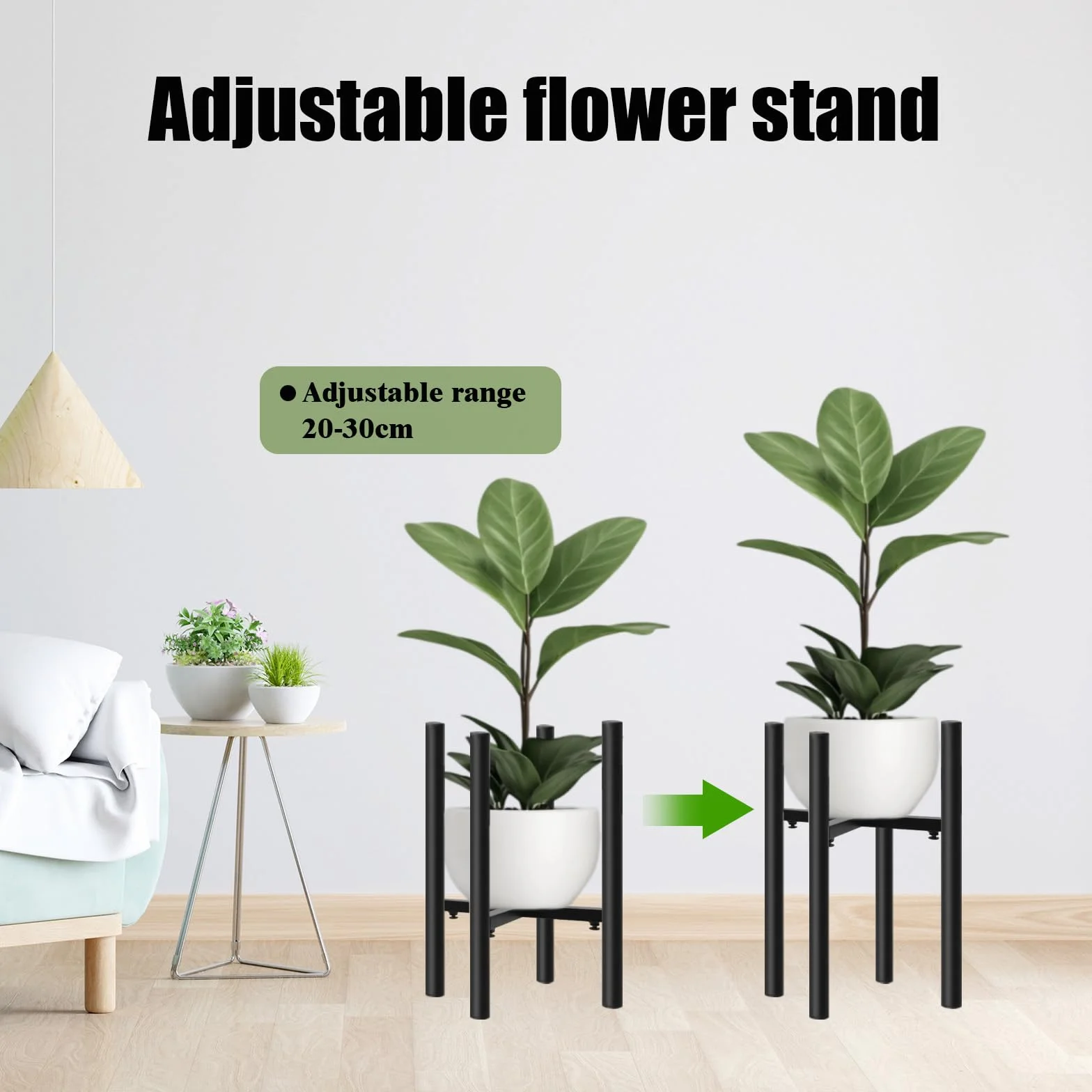 Support Plantes Intérieur Réglable Étagère Plante Métal, Tabouret Plante Simple Intérieur Extérieur, Support Fleurs Pots 20-30 cm Noir