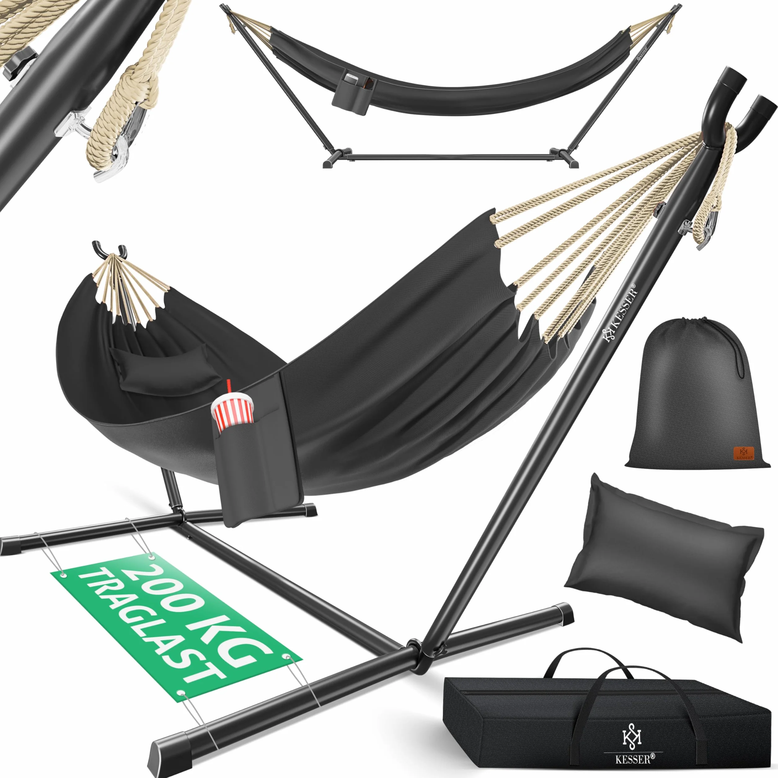 KESSER Hamac Lake Double avec Support 200 kg XXL Anthracite