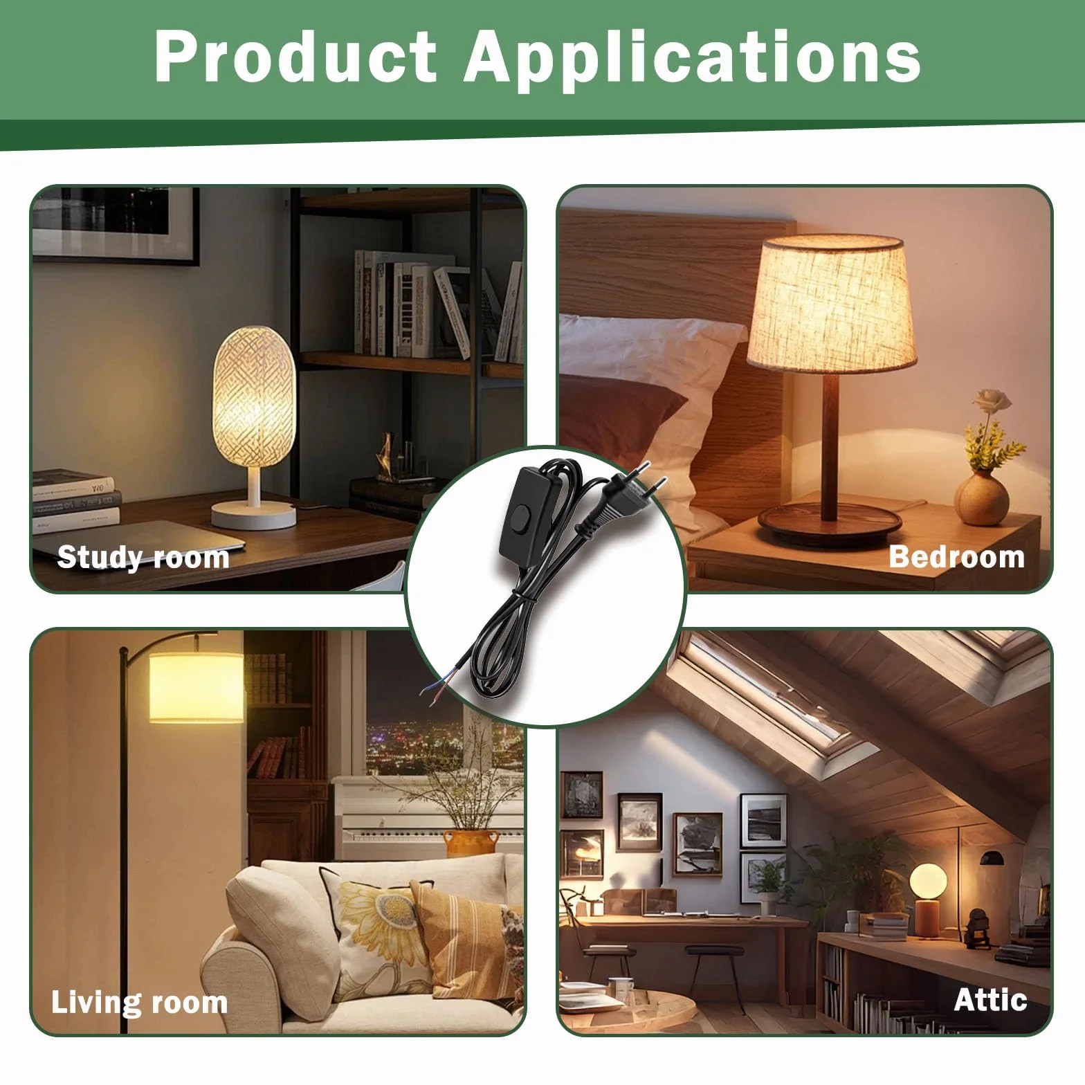 Lot de 3 Cordon Avec Interrupteur et fiche, Câble de raccordement avec prise 1,8 m, Câble avec interrupteur pour lampes, Lampes de table et applications domestiques, Prise avec interrupteur pour lampe