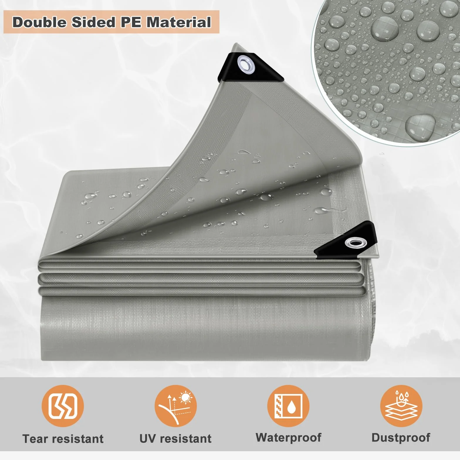WOLTU Bâche de Protection, 4x4 m, en PE 140 g/m², Bâche Imperméable Anti-UV, avec Œillets, Résistante aux Intempéries et aux Déchirures, pour Meubles de Jardin Bois Piscine Trampoline, Gris